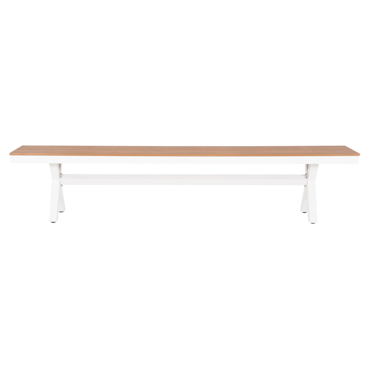 ALUMINUM BENCH TAWNEE HM6040.02 WHITE WITH POLYWOOD SEAT IN NATURAL WOOD COLOR 220x36x44,5Hcm. [3]