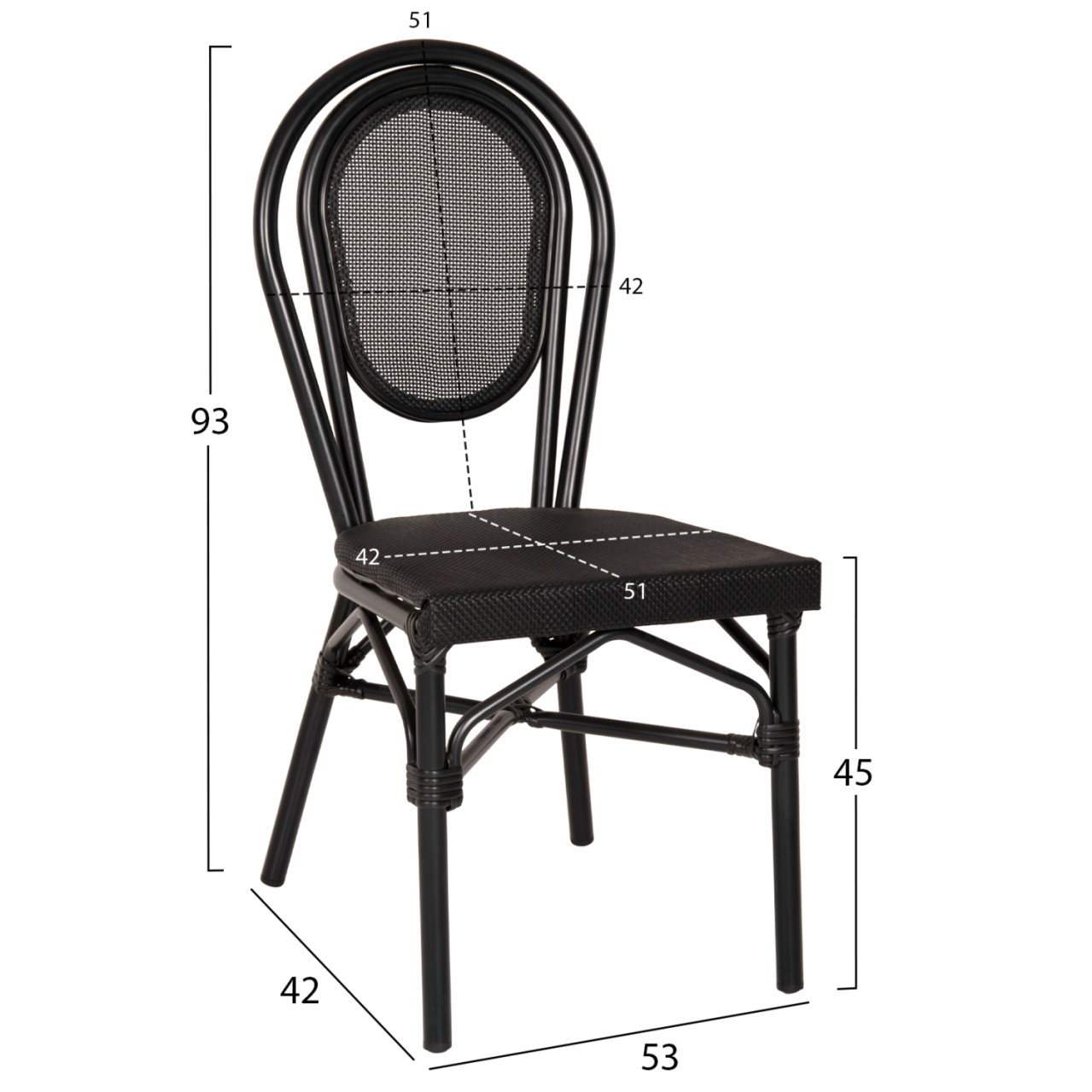 Aluminum Chair Bamboo Look Black with Textline 45x57x88cm HM5052 [2]