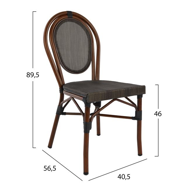 Aluminum Chair Bamboo Look Brown with Textline 40,5x56,5x89,5 cm HM5026 [2]