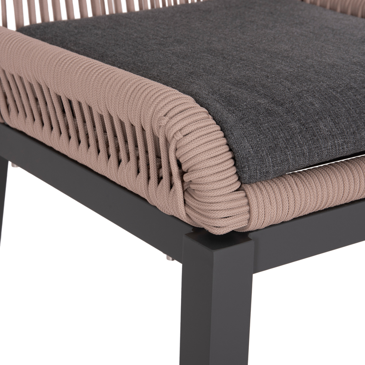 ALUMINUM DINING CHAIR HOWARD HM5547.12 DARK GREY FRAME--ROPE BEIGE and CUSHION IN DARK GREY 55.5x60x84.5Hcm. [9]