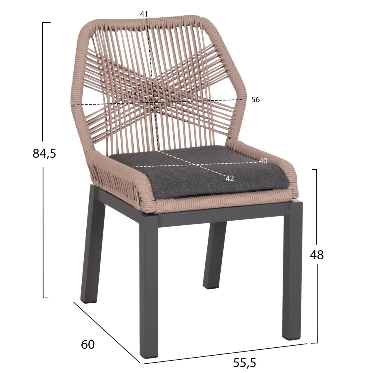 ALUMINUM DINING CHAIR HOWARD HM5547.12 DARK GREY FRAME--ROPE BEIGE and CUSHION IN DARK GREY 55.5x60x84.5Hcm. [2]