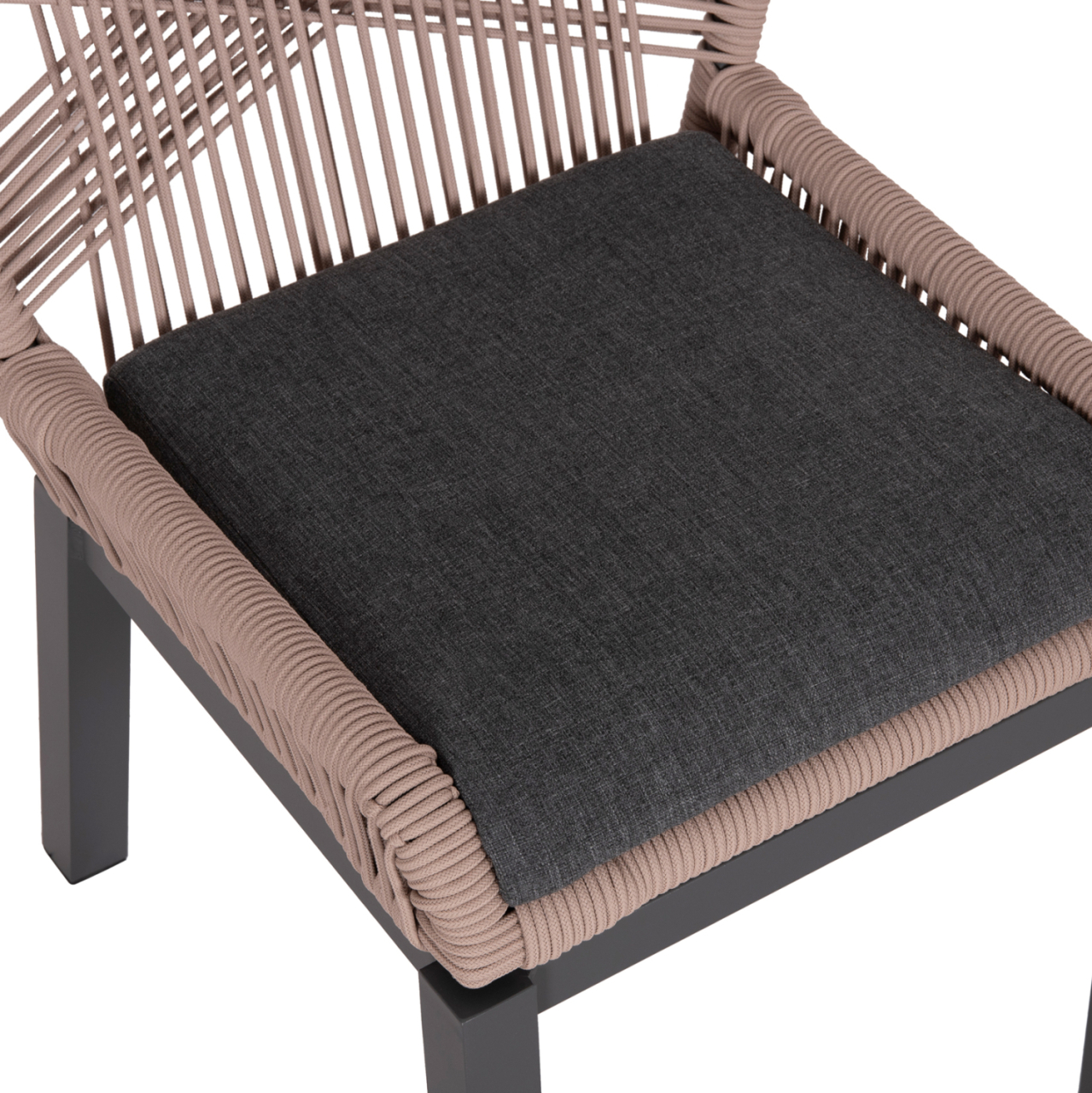 ALUMINUM DINING CHAIR HOWARD HM5547.12 DARK GREY FRAME--ROPE BEIGE and CUSHION IN DARK GREY 55.5x60x84.5Hcm. [8]