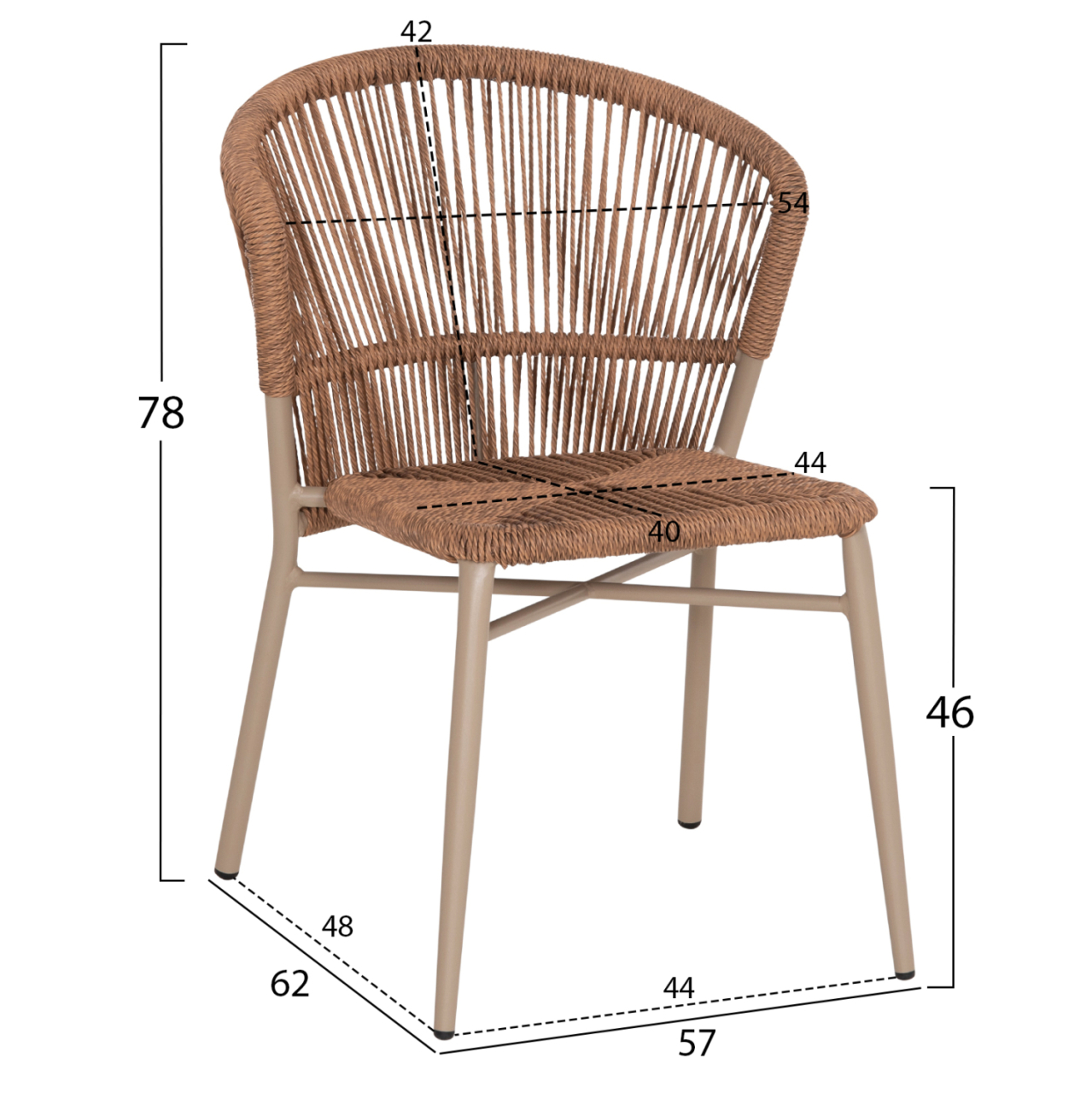 ALUMINUM DINING CHAIR LYNN HM6267.03 CAPPUCCINO FRAME-P.E. RATTAN IN NATURAL COLOR 57x62x78Hcm. [2]