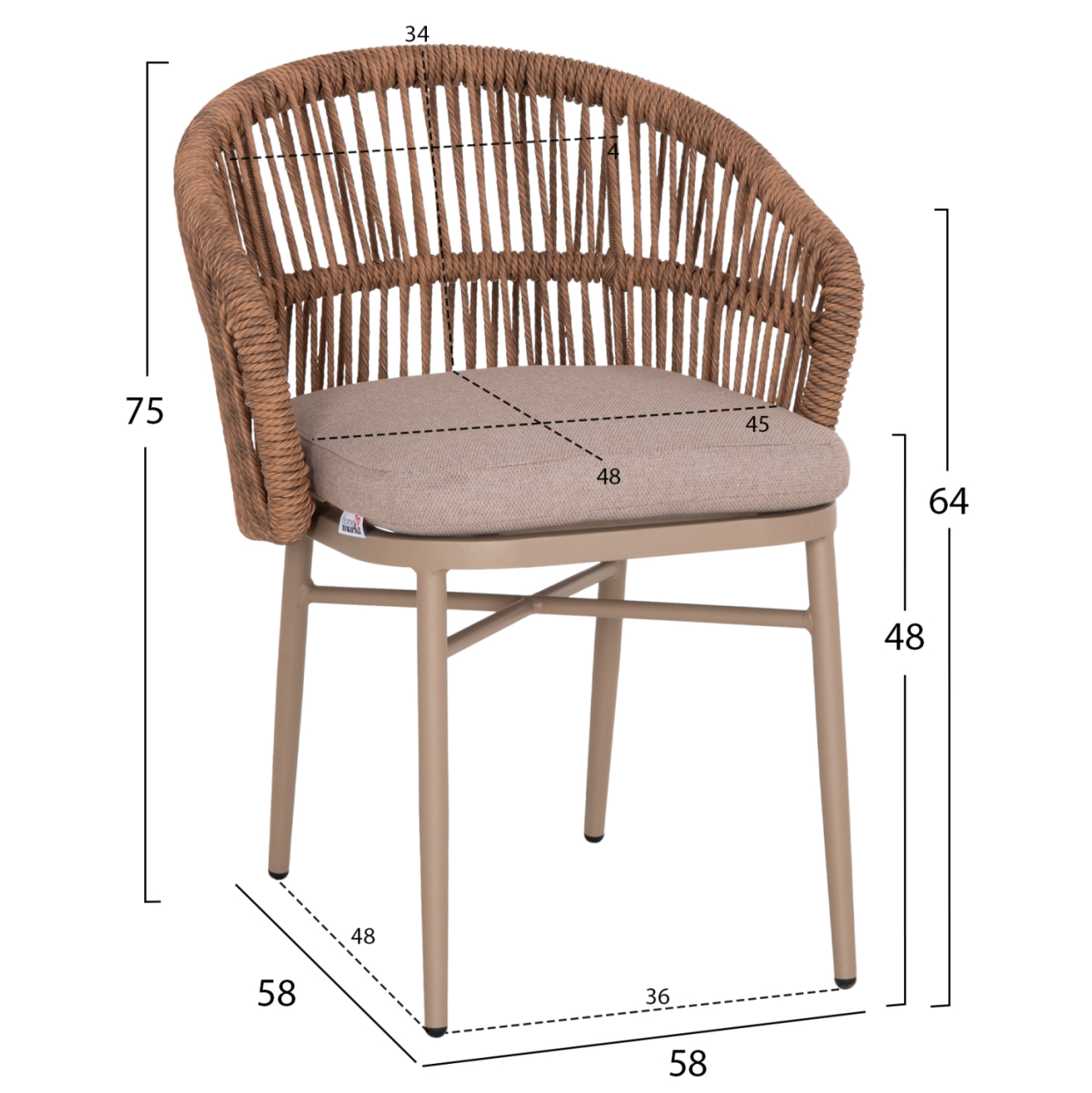 ALUMINUM DINING CHAIR ORIN HM6265.03 CAPPUCCINO FRAME-P.E. RATTAN IN NATURAL 58x61x75Hcm. [2]