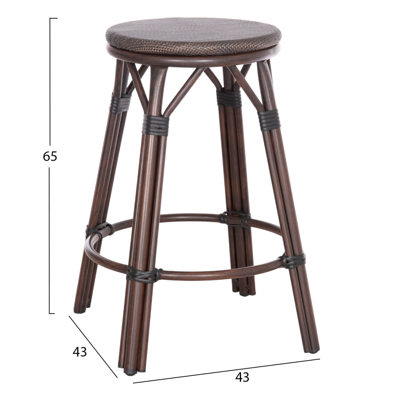 ALUMINUM MEDIUM HEIGHT BAR STOOL CHINO HM6286.01 BAMBOO LOOK and TEXTILENE IN BROWN 43x43x65Hcm. [2]