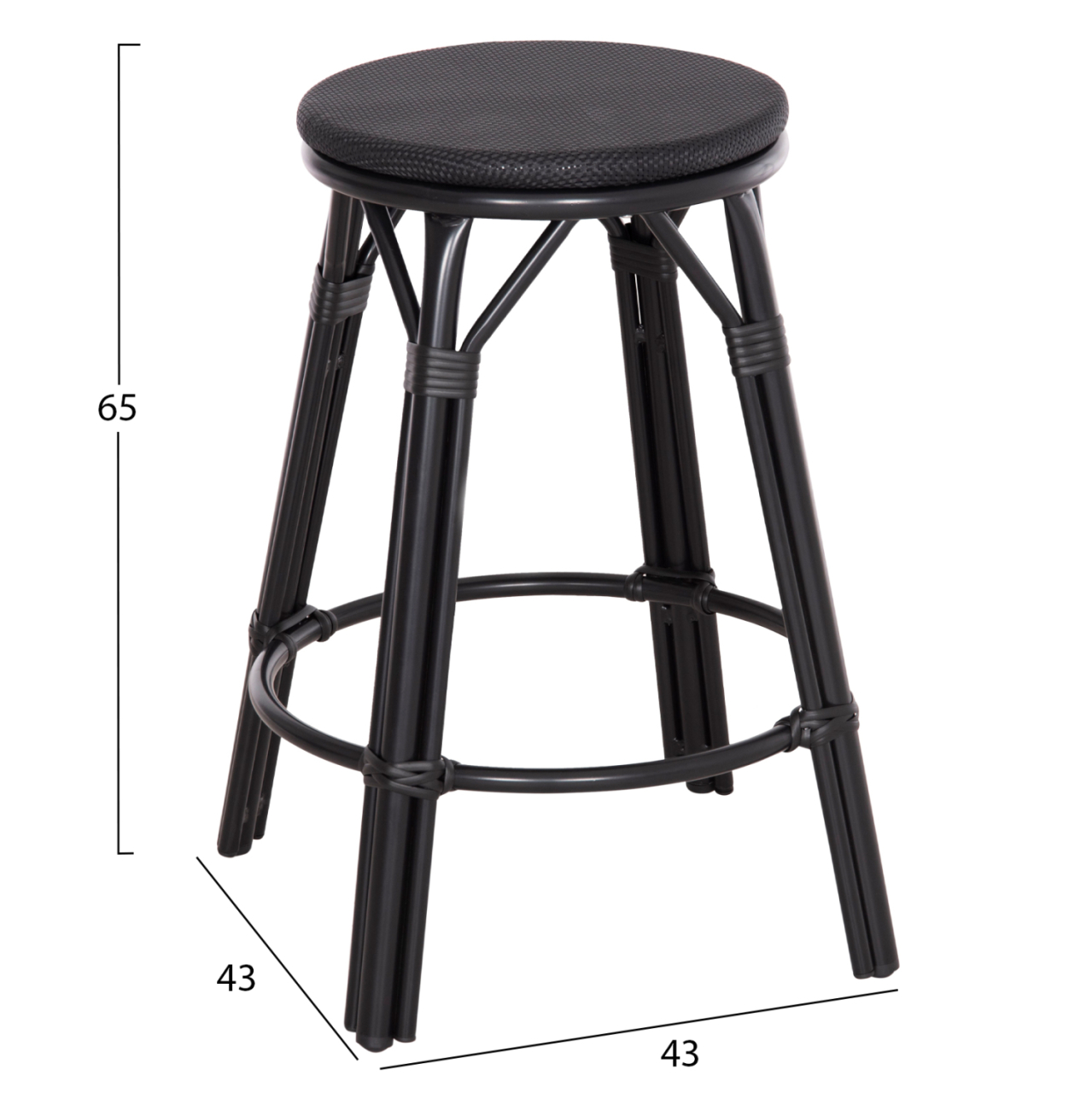 ALUMINUM MEDIUM HEIGHT BAR STOOL CHINO HM6286.02 BAMBOO LOOK and TEXTILENE IN BLACK 43x43x65Hcm. [2]