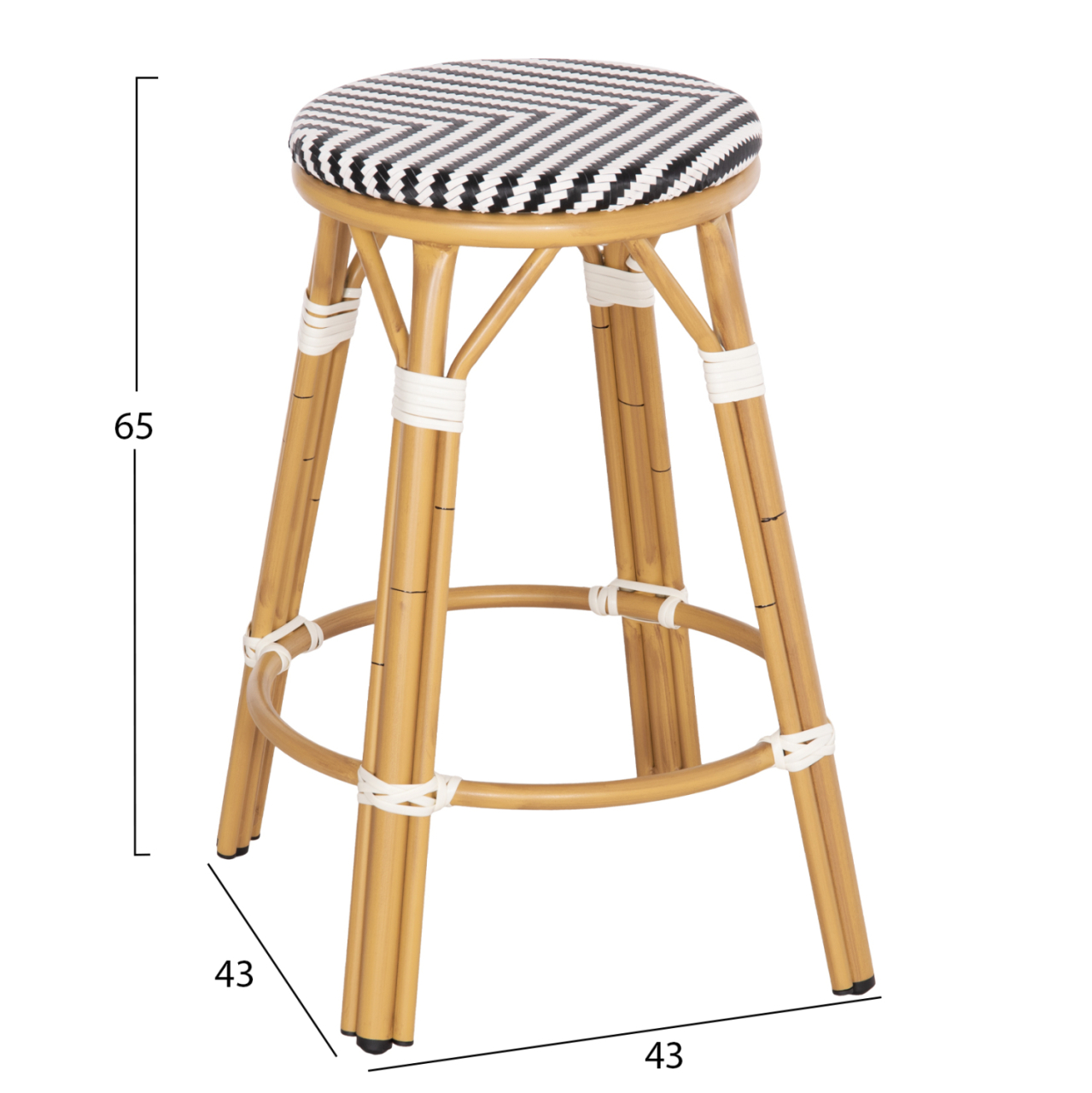 ALUMINUM MEDIUM HEIGHT BAR STOOL CHINO HM6286.03 BAMBOO LOOK and TEXTILENE BLACK 43x43x65Hcm. [2]