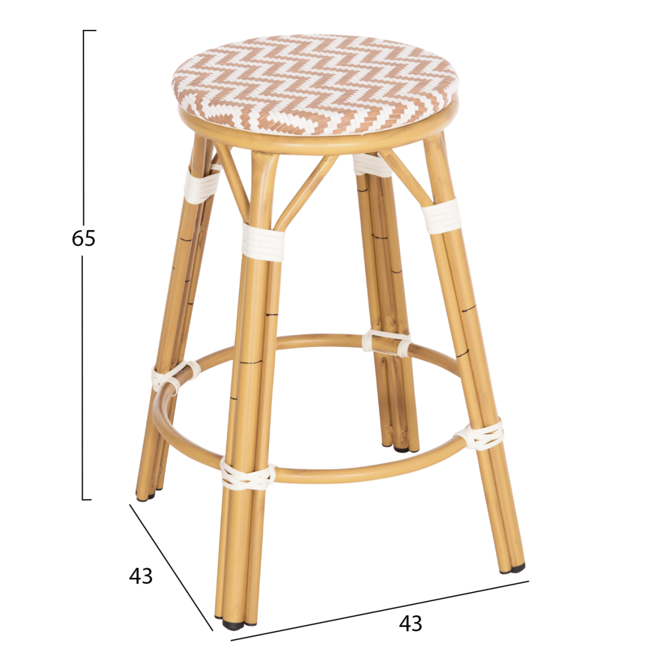 ALUMINUM MEDIUM HEIGHT BAR STOOL CHINO HM6286.04 BAMBOO LOOK IN NATURAL and TEXTILENE 43x43x65Hcm. [2]