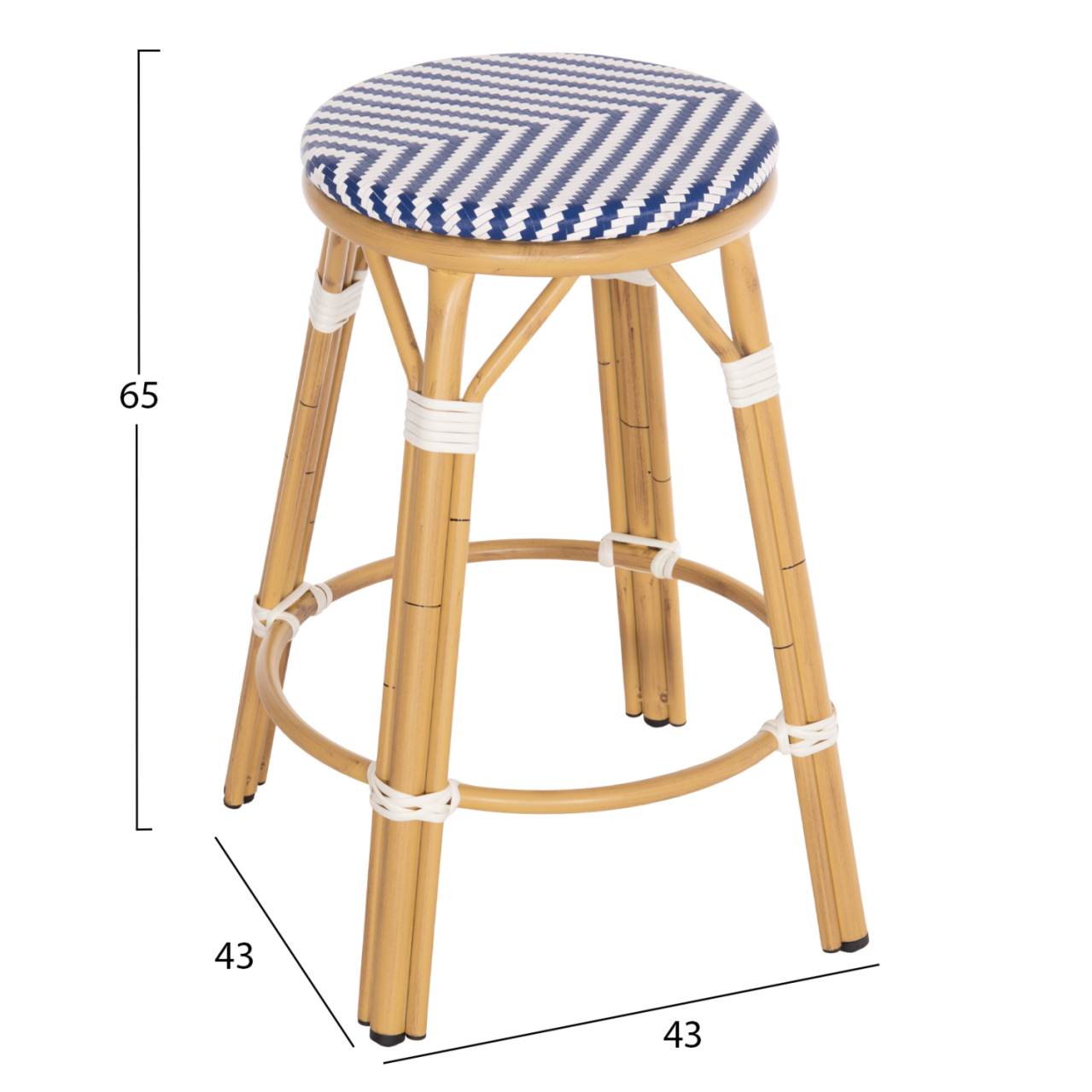 ALUMINUM MEDIUM HEIGHT BAR STOOL CHINO HM6286.05 BAMBOO LOOK and TEXTILENE IN BLUE 43x43x65Hcm. [2]