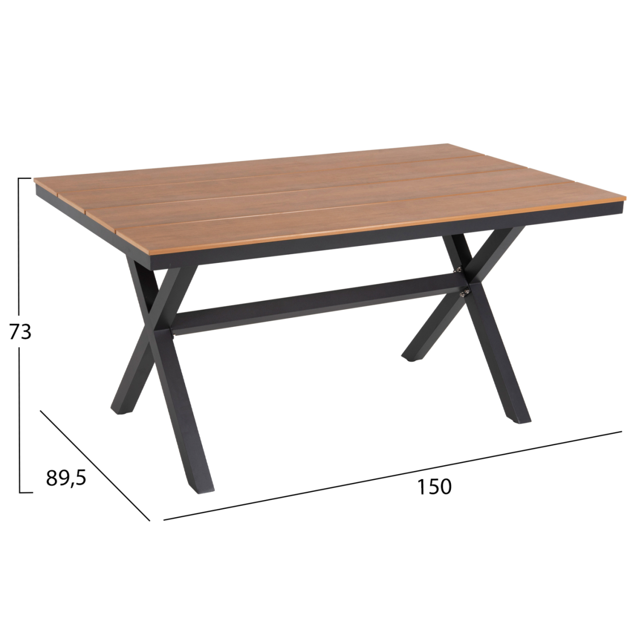 ALUMINUM RECTANGULAR TABLE TAWNEE HM6037.01 ANTHRACITE COLOR-POLYWOOD IN NATURAL WOOD 150x89,5x73H [2]