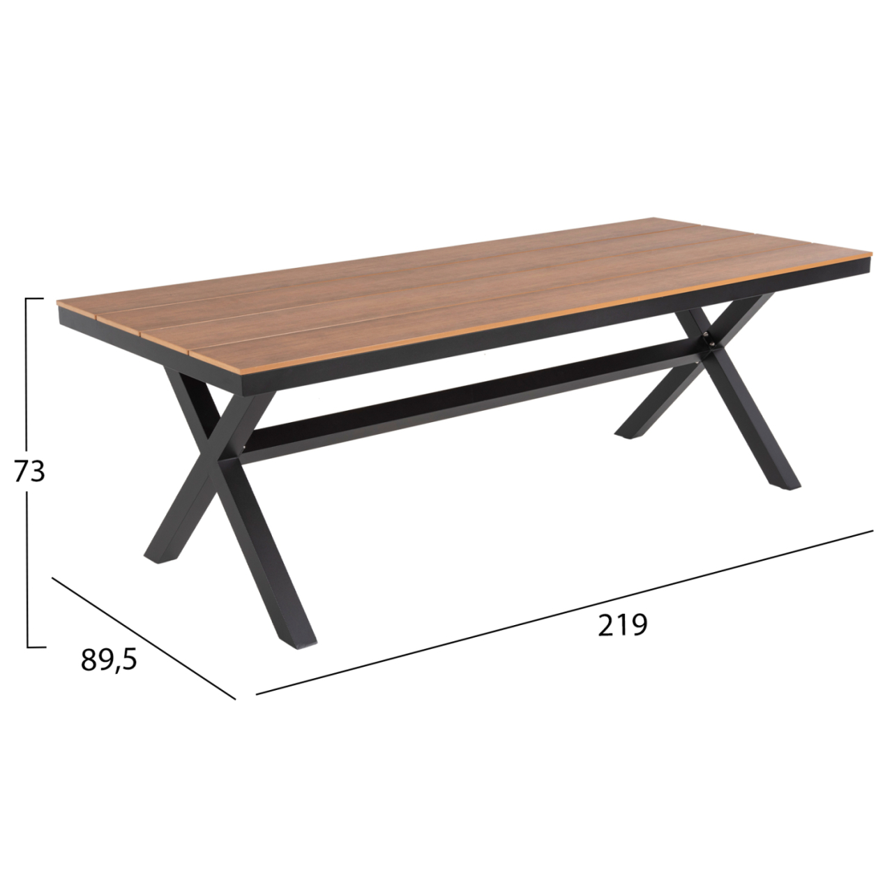 ALUMINUM RECTANGULAR TABLE TAWNEE HM6039.01 ANTHRACITE-POLYWOOD IN NATURAL WOOD 219,5x89,5x73cm. [2]