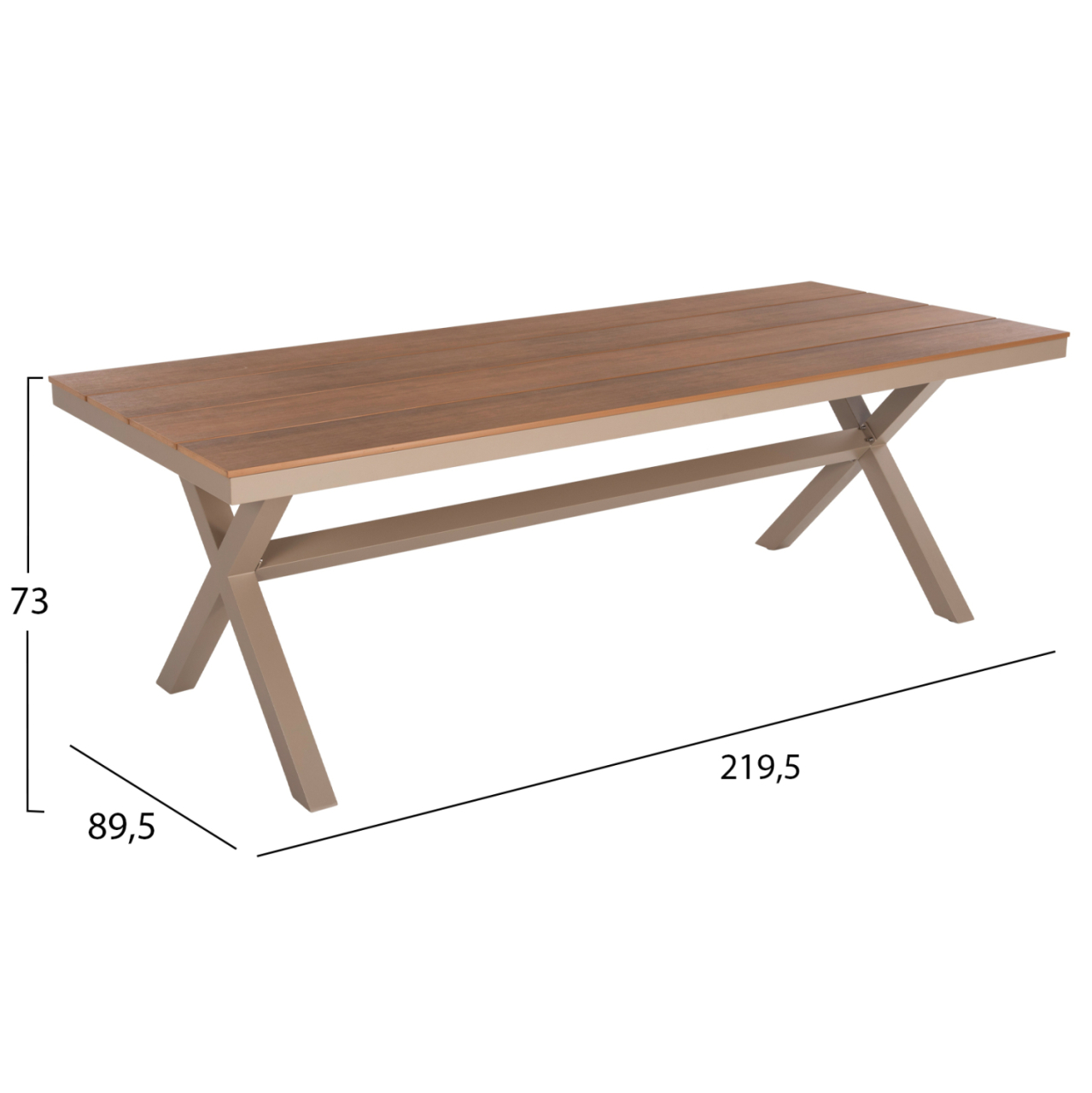 ALUMINUM RECTANGULAR TABLE TAWNEE HM6039.04 CHAMPAGNE COLOR-POLYWOOD IN NATURAL WOOD 219,5x89,5x73Hcm. [2]