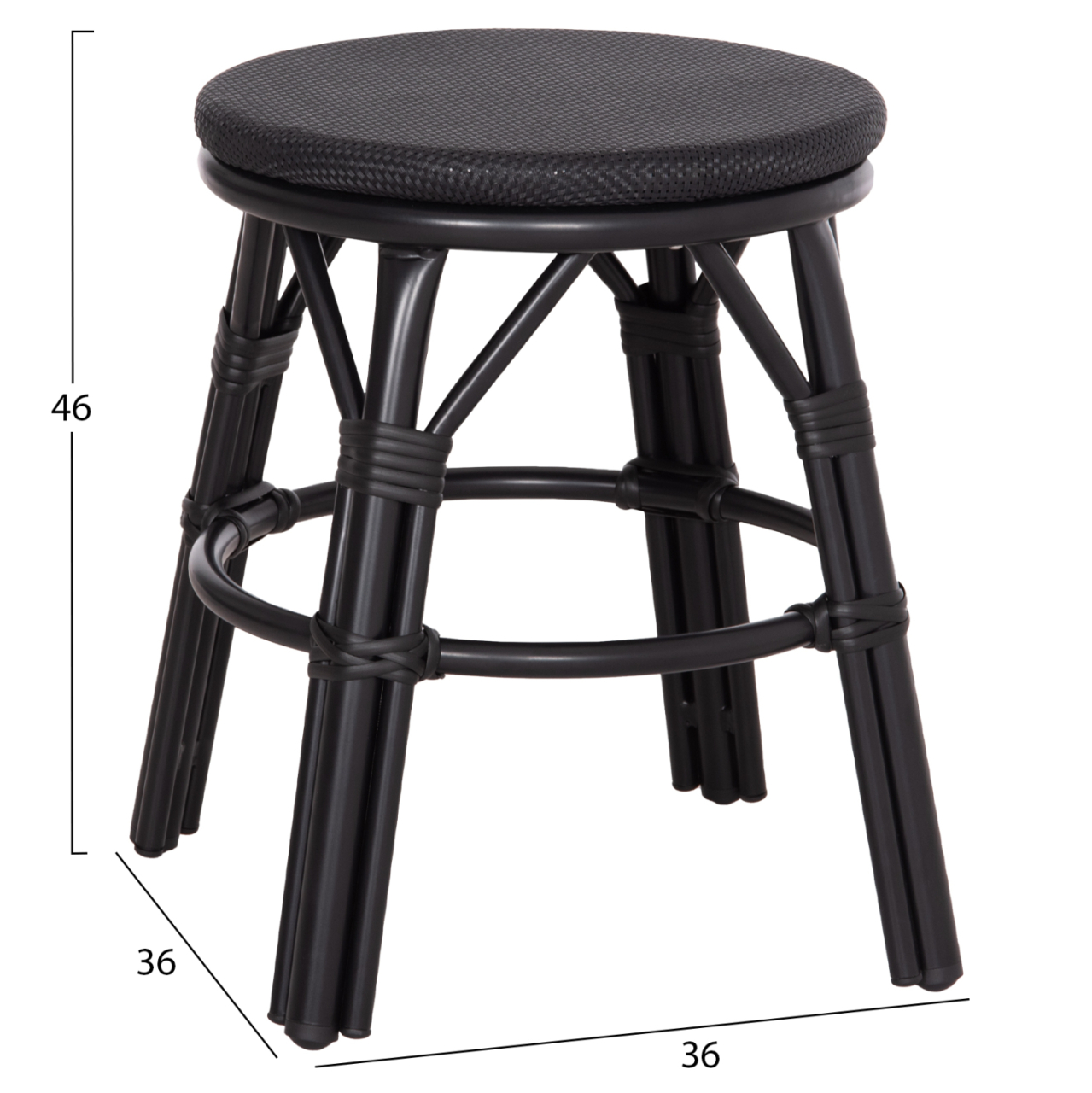 ALUMINUM ROUND STOOL CHINO HM6285.02 BAMBOO LOOK and TEXTILENE IN BLACK Φ36x46Hcm. [2]