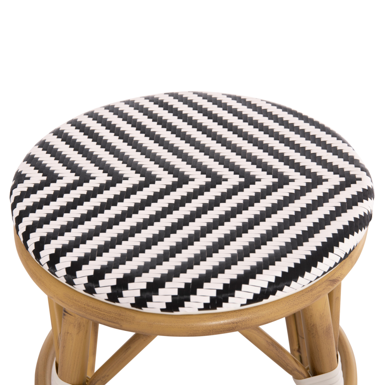 ALUMINUM ROUND STOOL CHINO HM6285.03 BAMBOO LOOK-TEXTILENE IN WHITE-BLACK Φ36x46Hcm. [5]