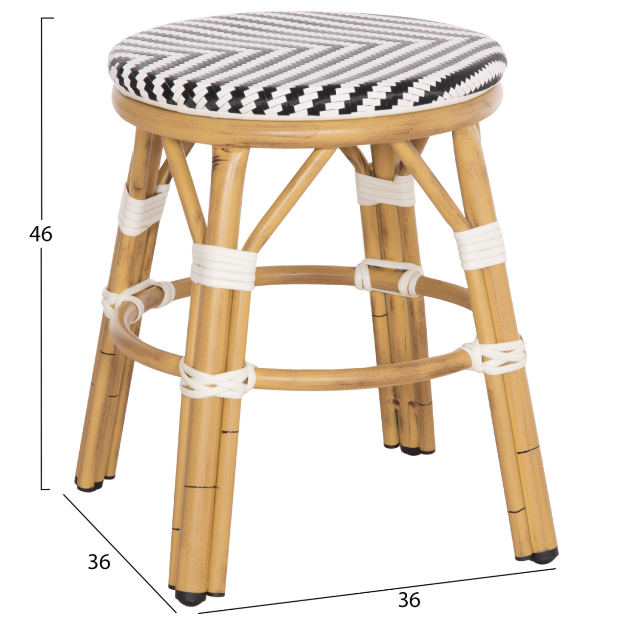 ALUMINUM ROUND STOOL CHINO HM6285.03 BAMBOO LOOK-TEXTILENE IN WHITE-BLACK Φ36x46Hcm. [2]