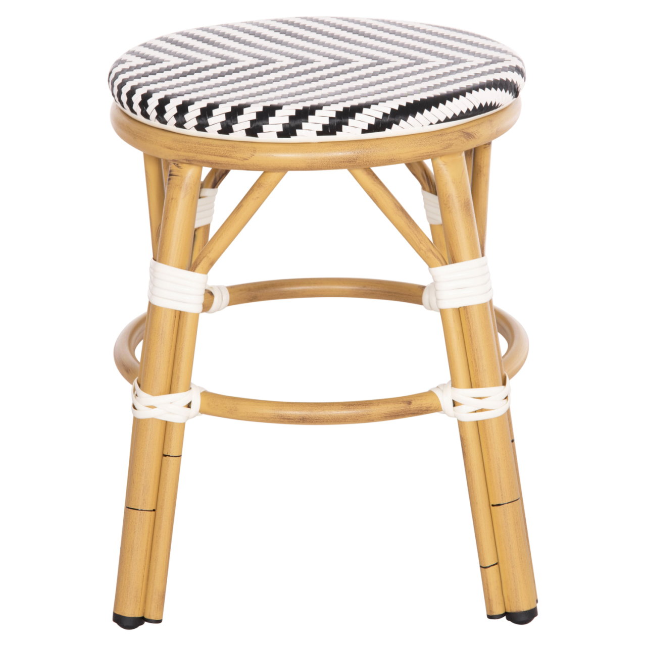 ALUMINUM ROUND STOOL CHINO HM6285.03 BAMBOO LOOK-TEXTILENE IN WHITE-BLACK Φ36x46Hcm. [4]