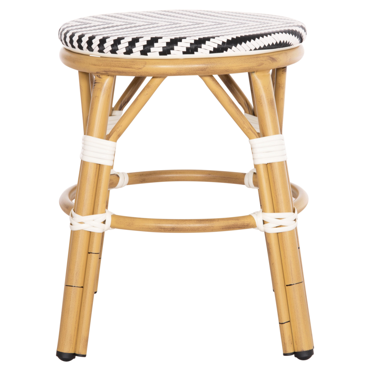 ALUMINUM ROUND STOOL CHINO HM6285.03 BAMBOO LOOK-TEXTILENE IN WHITE-BLACK Φ36x46Hcm. [3]