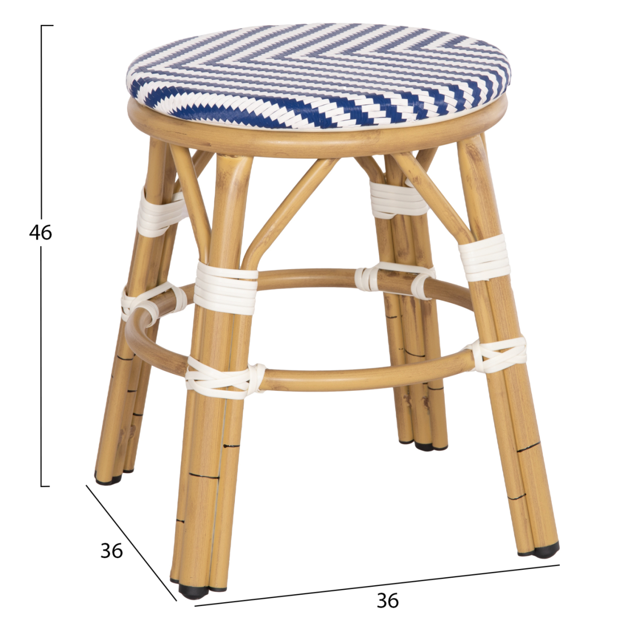 ALUMINUM ROUND STOOL CHINO HM6285.05 BAMBOO LOOK-TEXTILENE WHITE and BLUE Φ36x46Hcm. [2]