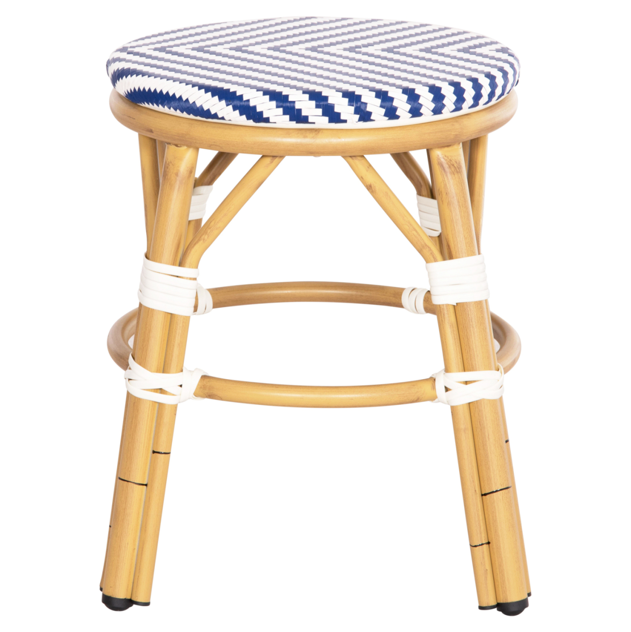 ALUMINUM ROUND STOOL CHINO HM6285.05 BAMBOO LOOK-TEXTILENE WHITE and BLUE Φ36x46Hcm. [3]