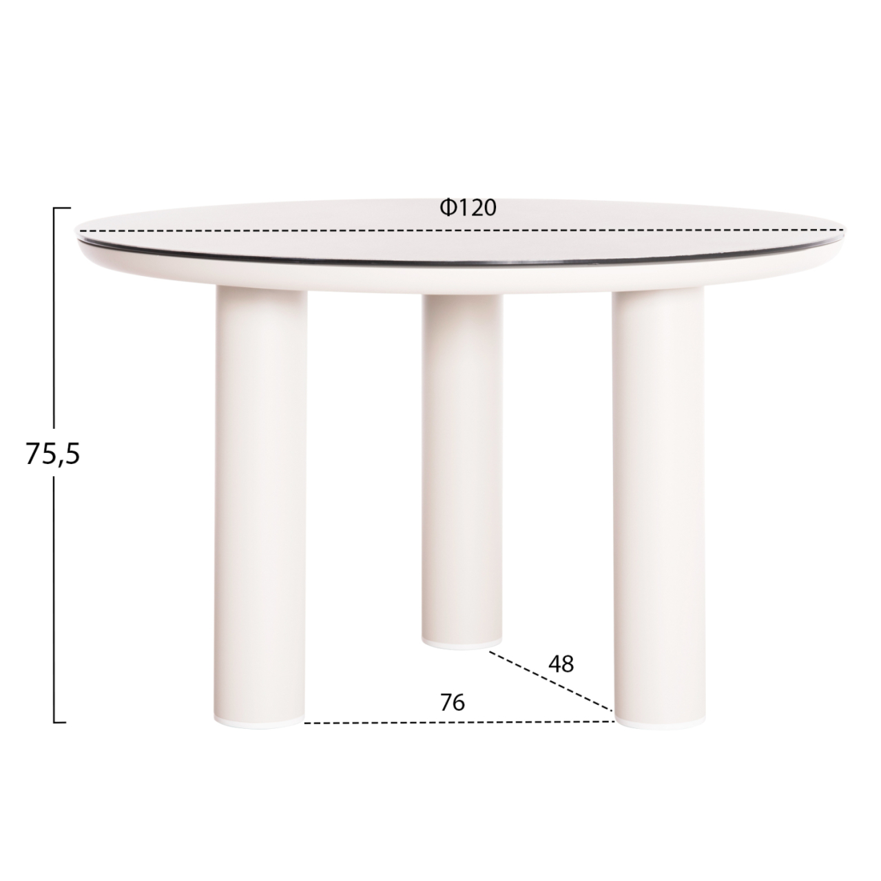 ALUMINUM ROUND TABLE DOSUN HM6201.02 CREAM WHITE FRAME-3D PRINTED GLASS TOP WITH CERAMIC LOOK Φ120cm. [2]