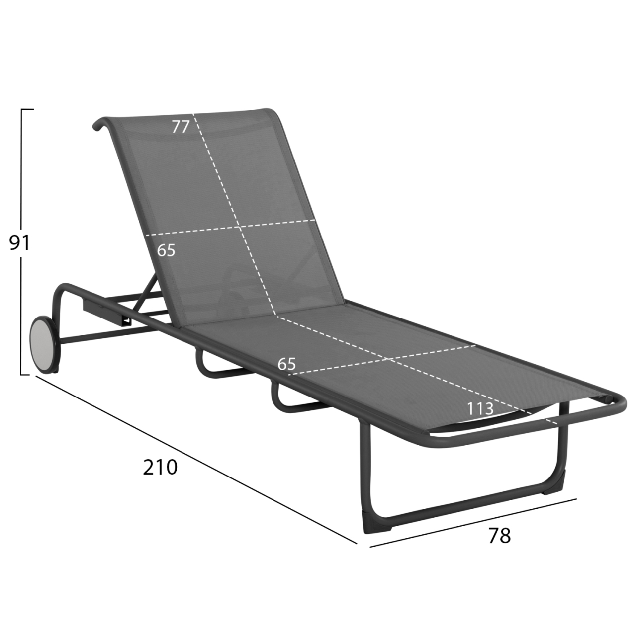 ALUMINUM SUNBED RIBEN WITH TESLIN FABRIC and WHEELS HM6293.01 GREY COLOR 210x78x91Hcm. [2]