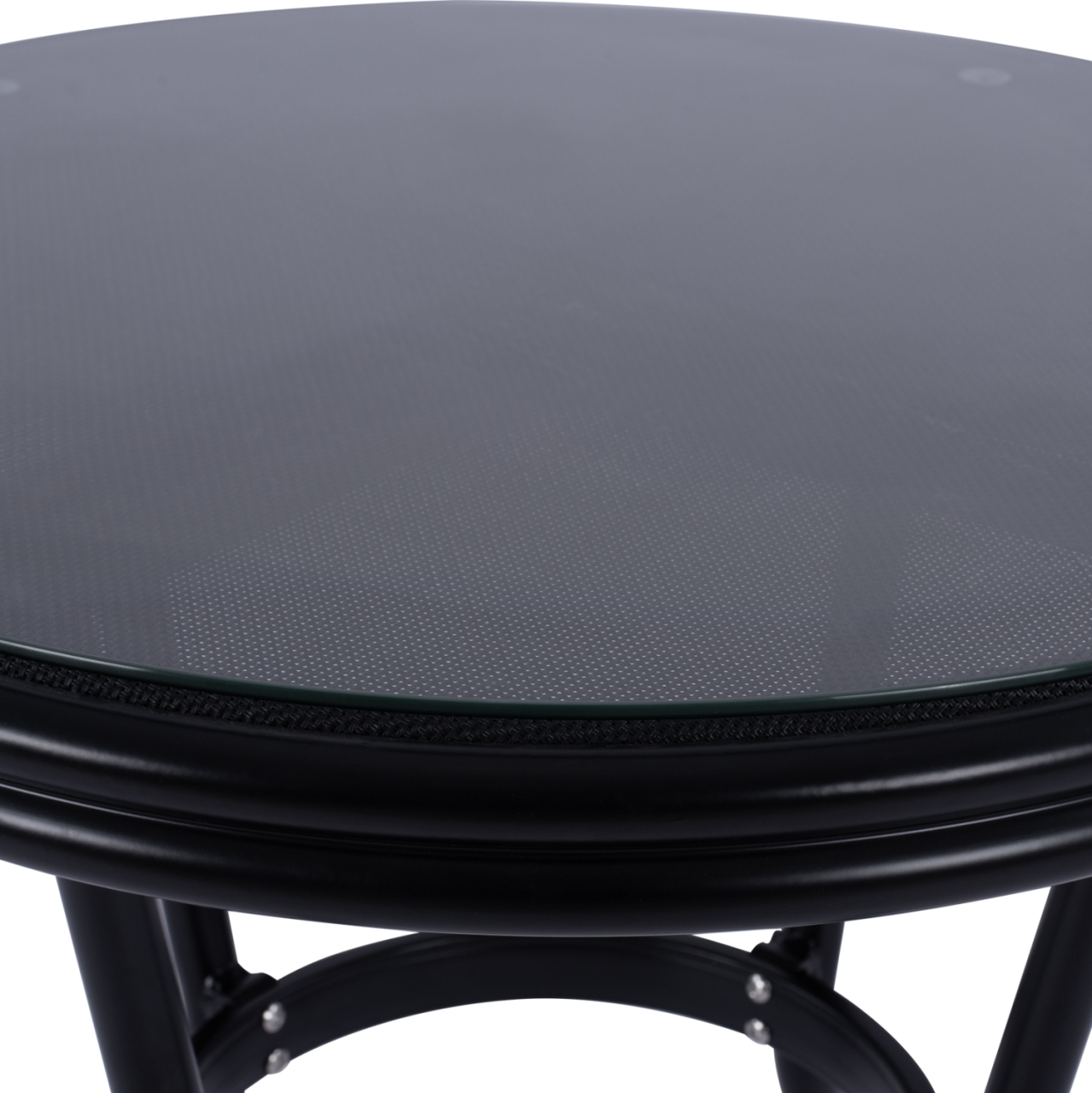Aluminum Table '70cm Bamboo Look HM5532.02 Black with Glass Φ70X76 cm [4]
