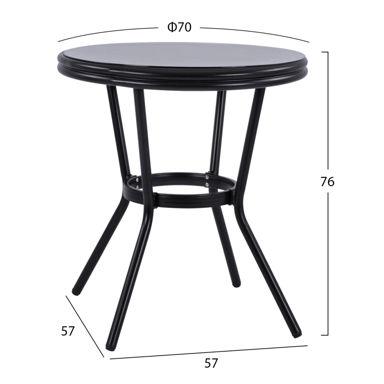 Aluminum Table '70cm Bamboo Look HM5532.02 Black with Glass Φ70X76 cm [2]