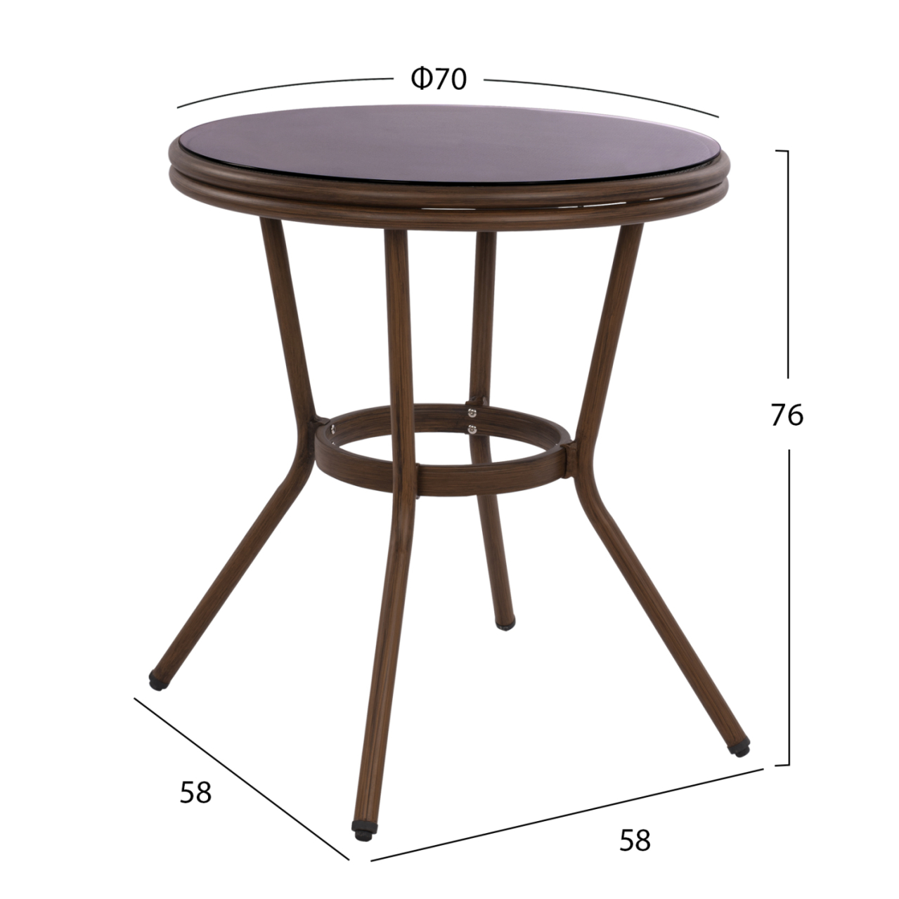 Aluminum Table '70x70 cm. Bamboo Look HM5532.03 Brown with Glass [2]
