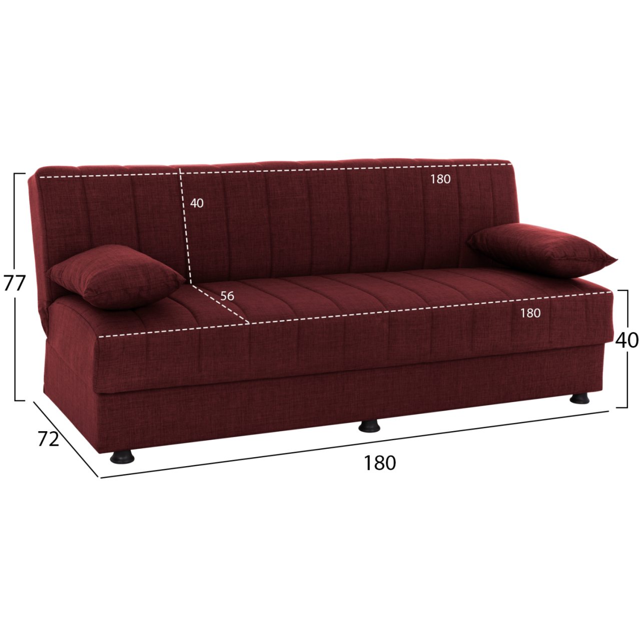 ANDRI HM3239.06, SOFA-BED, 3 SEATER, RED FABRIC [2]