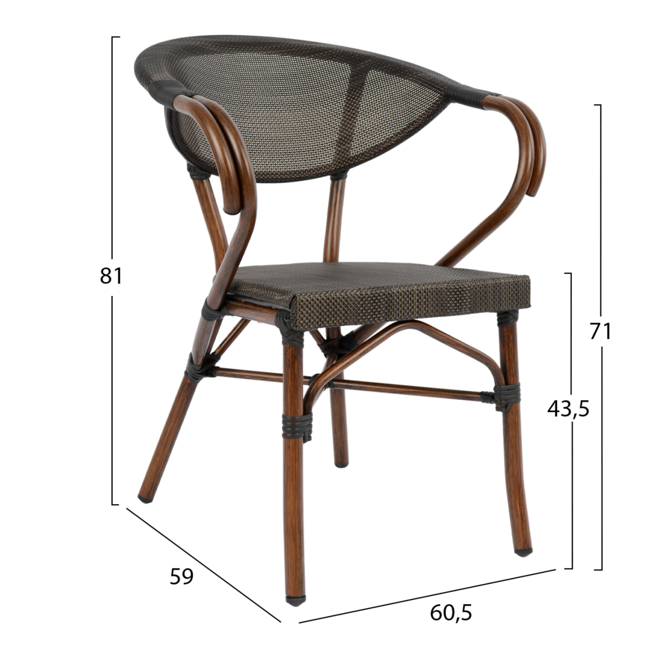 Armchair Aluminum Bamboo Look Brown with textline HM5025 60,5x59x81Η cm [2]