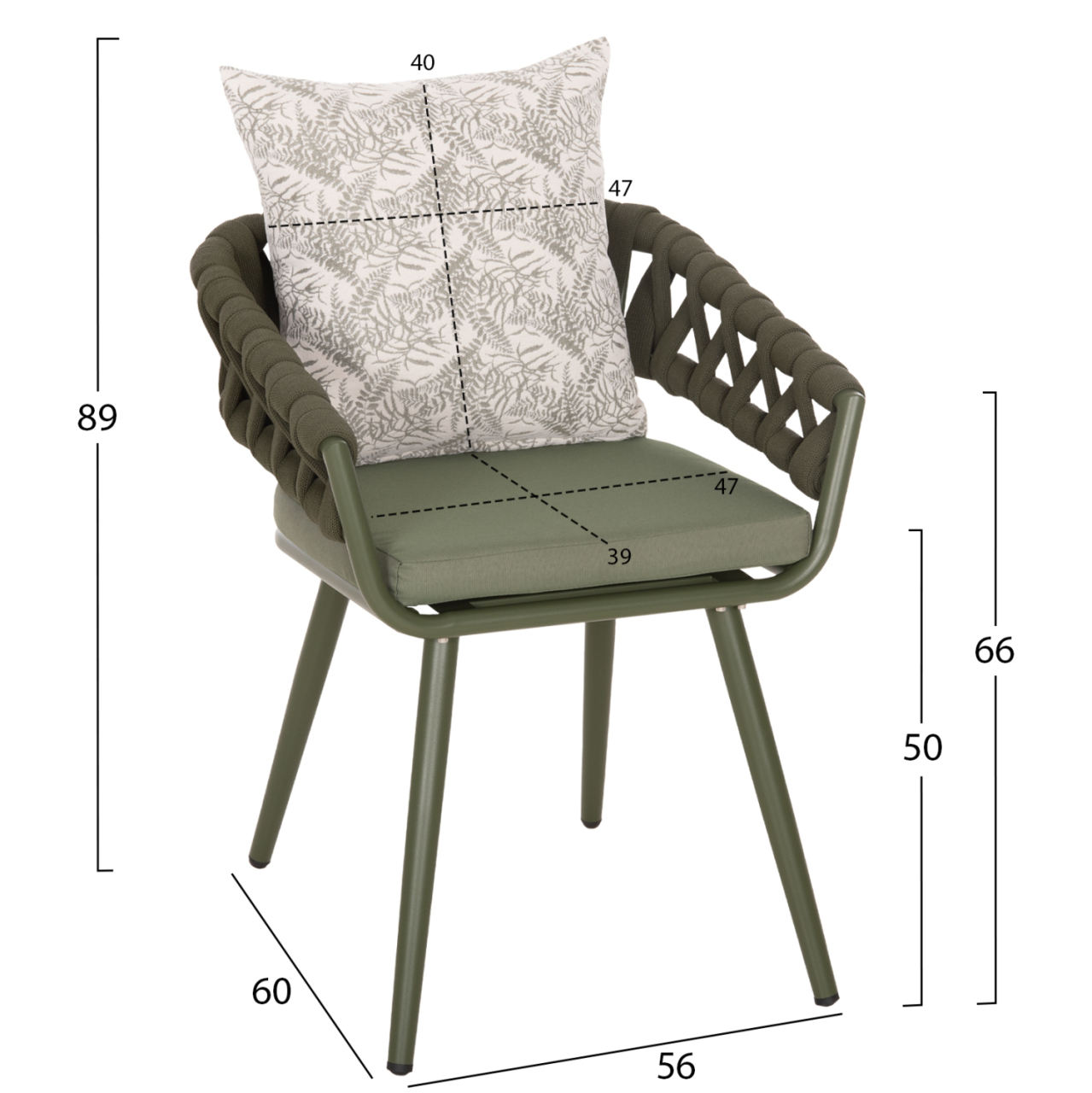 ARMCHAIR ALUMINUM CAMDEN HM6141.09 BACK CUSHION WITH PRINT DESIGN-DARK OLIVE 56x60x72-87Hcm. [2]