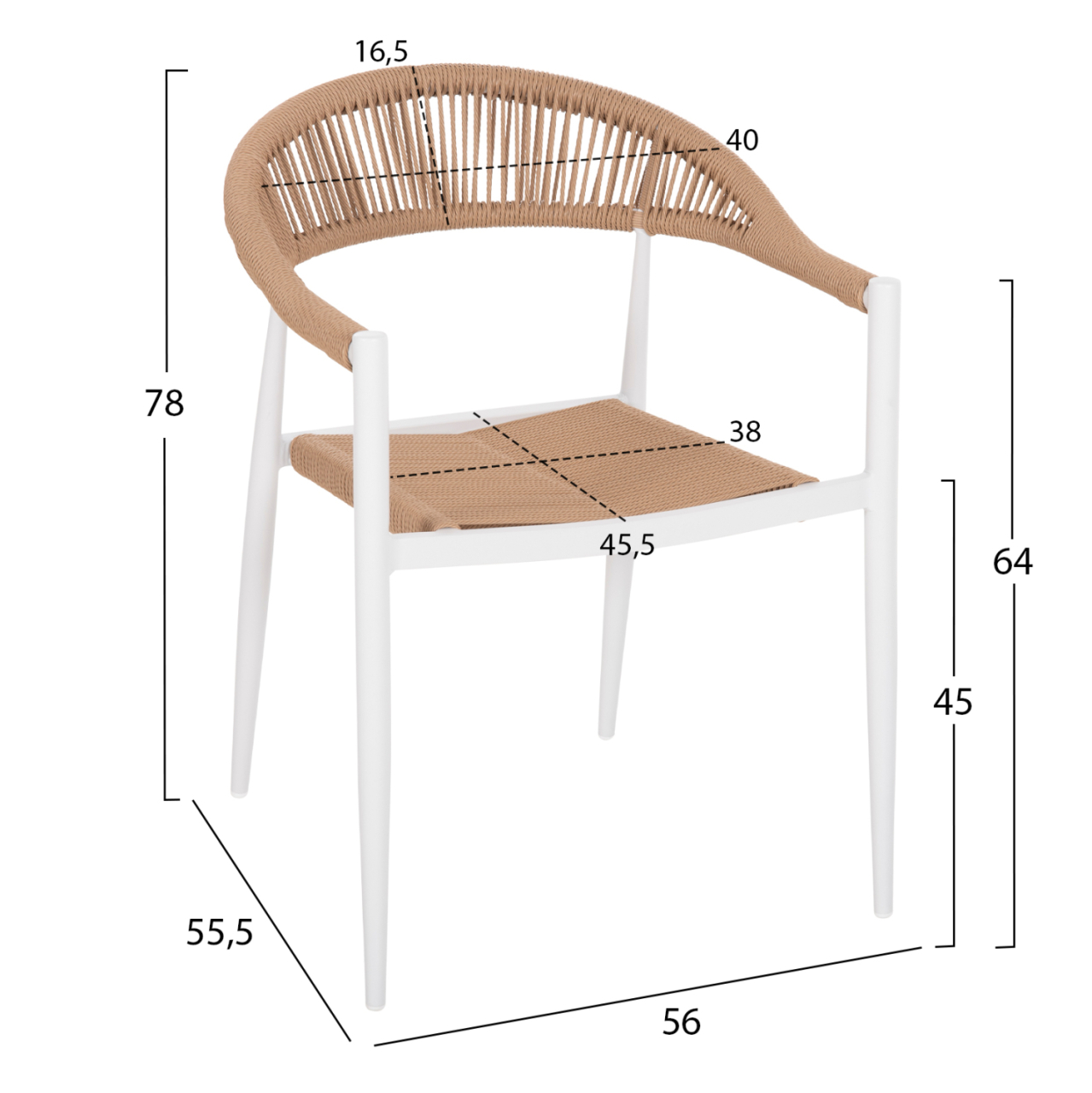 ARMCHAIR ALUMINUM GRET HM5854.01 WHITE WITH BEIGE PE RATTAN 56x55.5x78H [2]