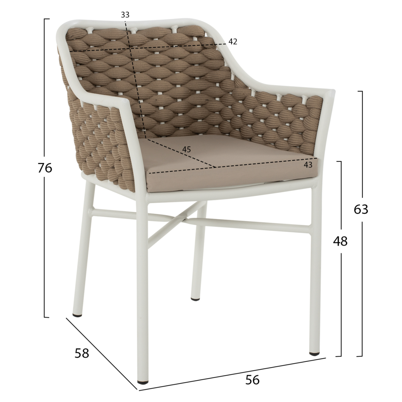 ARMCHAIR ALUMINUM HM5858.02 WHITE WITH BEIGE ROPE 56x58x76Hcm. [2]
