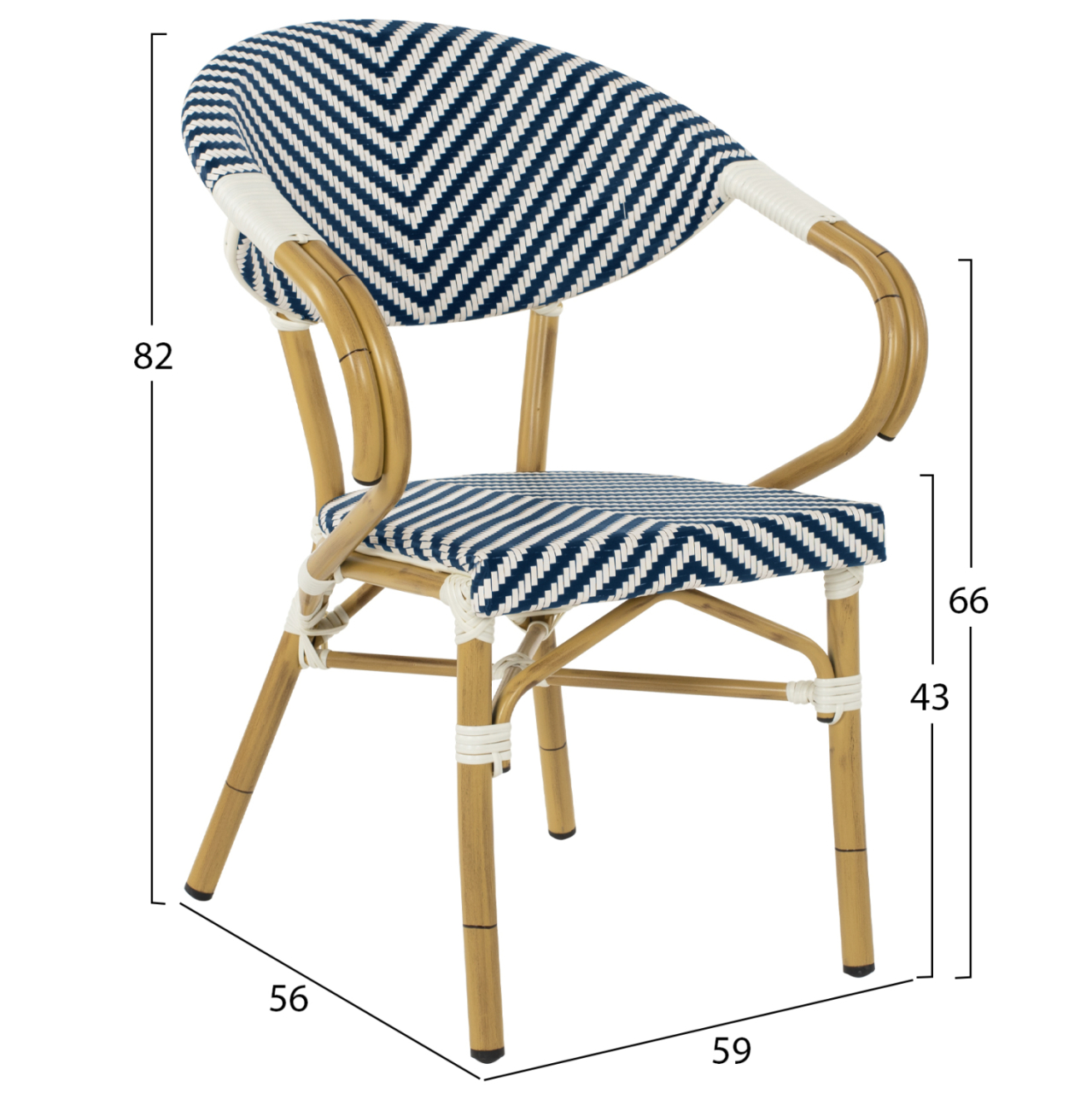 ARMCHAIR ALUMINUM HM5861.02 BAMBOO LOOK BLUE-WHITE 59x56x82H cm. [2]