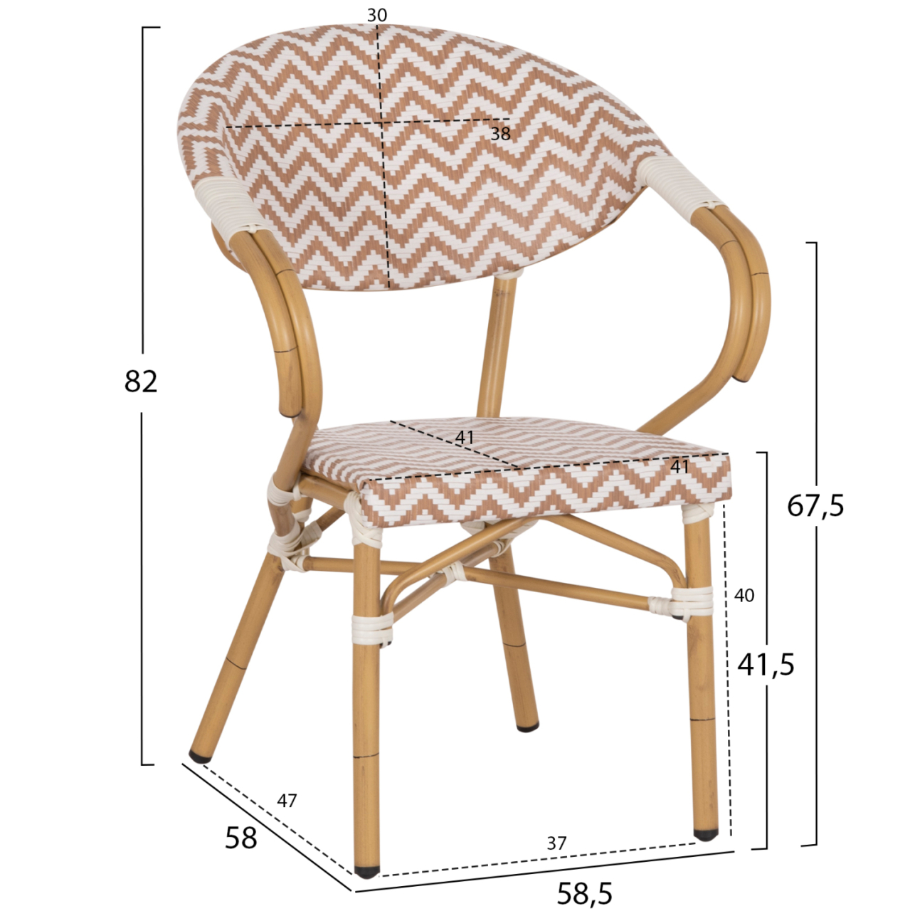 ARMCHAIR ALUMINUM HM5861.03 BAMBOO LOOK BROWN-WHITE56.58.5x58x82Η cm. [2]