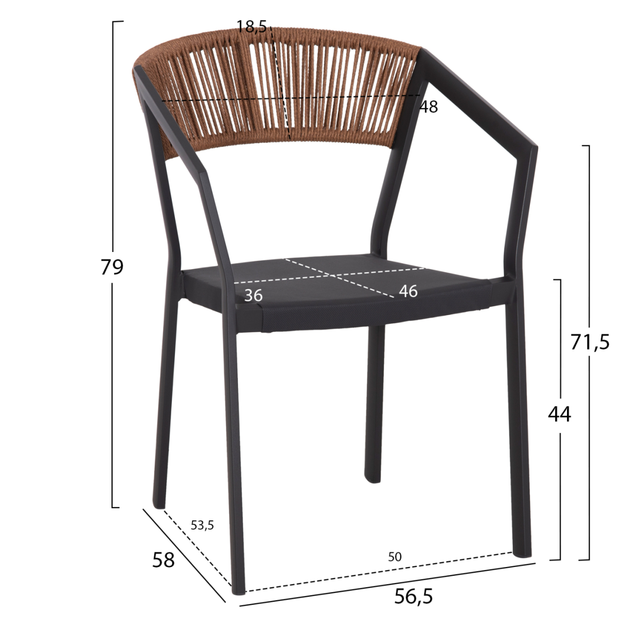 ARMCHAIR ALUMINUM HM5891.01 ANTHRACITE FRAME AND TEXTLINE- BEIGE RATTAN BACKREST 57x53x80Hcm. [2]