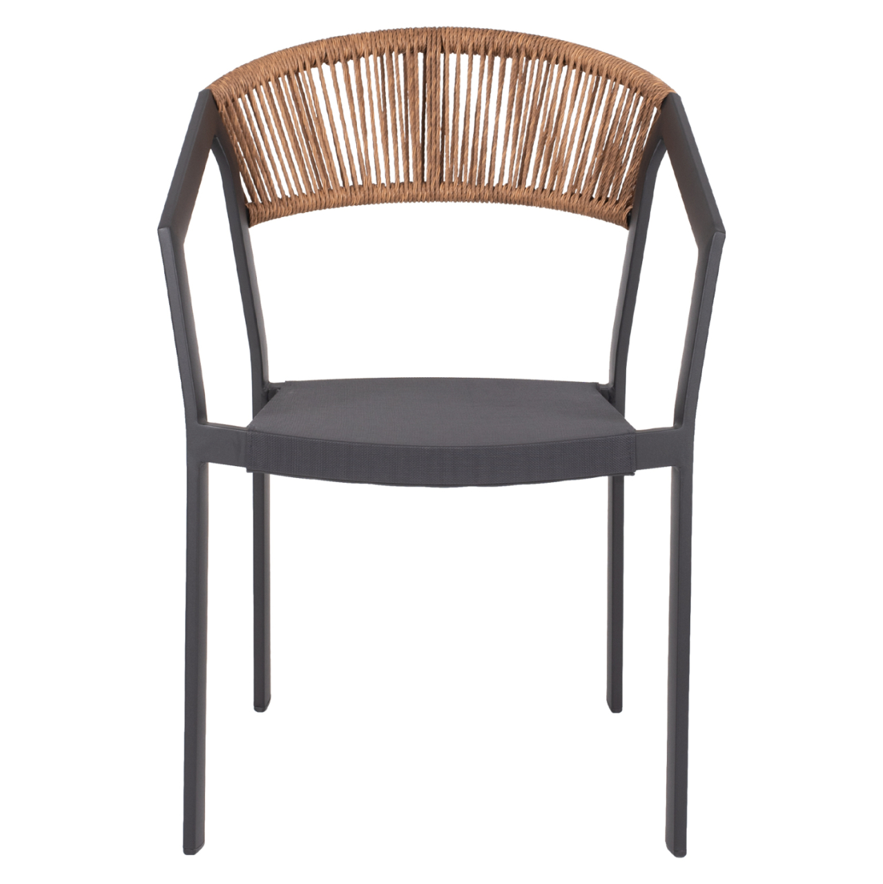 ARMCHAIR ALUMINUM HM5891.01 ANTHRACITE FRAME AND TEXTLINE- BEIGE RATTAN BACKREST 57x53x80Hcm. [3]