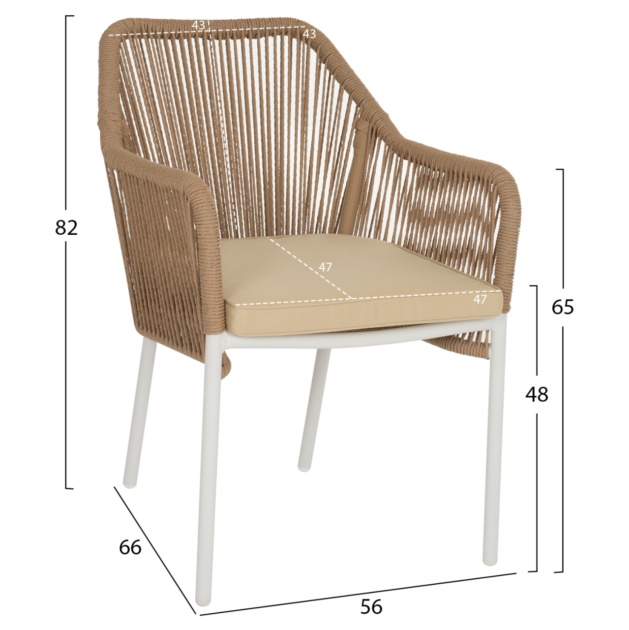 ARMCHAIR ALUMINUM LOKKI HM5855.01 WHITE WITH PE WICKER ROPE BEIGE 56x66x82 [2]