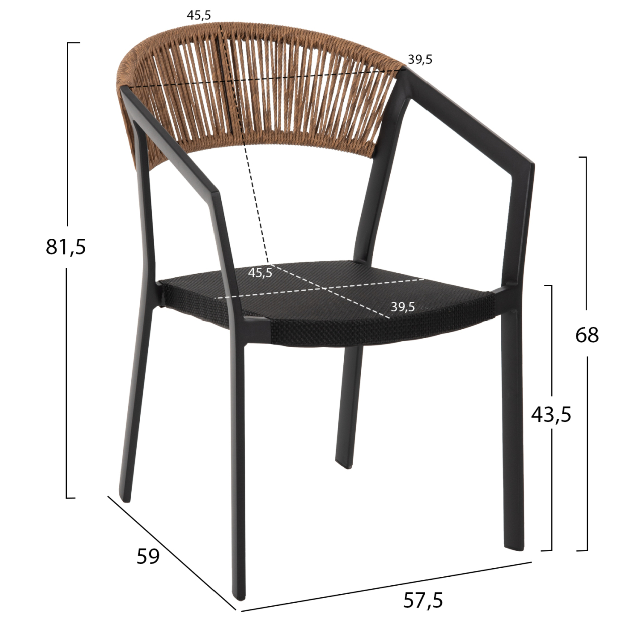 ARMCHAIR ALUMINUM MIRI HM5891.05 BLACK FRAME AND TEXTLINE- BEIGE RATTAN BACKREST 57,5x59x81,5Hcm. [2]