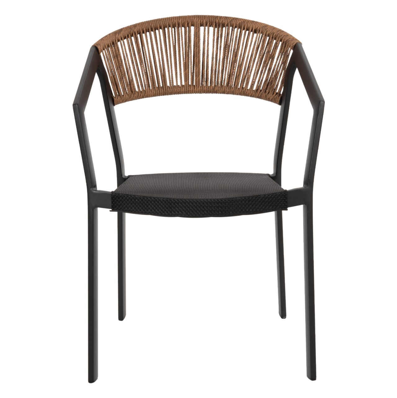 ARMCHAIR ALUMINUM MIRI HM5891.05 BLACK FRAME AND TEXTLINE- BEIGE RATTAN BACKREST 57,5x59x81,5Hcm. [3]