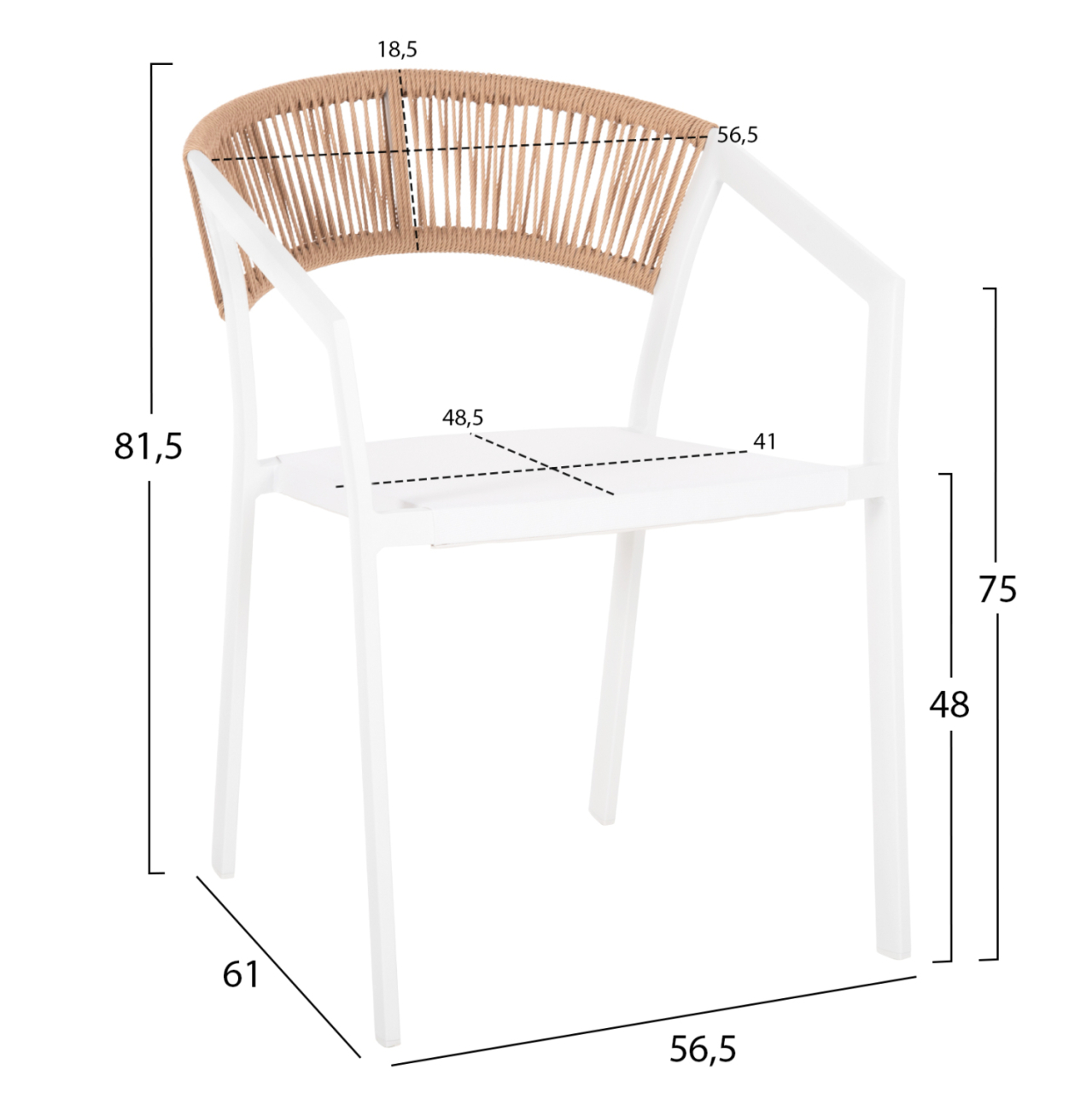 ARMCHAIR ALUMINUM MIRI HM5891.22 WHITE FRAME AND TEXTLINE- BEIGE RATTAN BACKREST 57x63x82Hcm. [2]