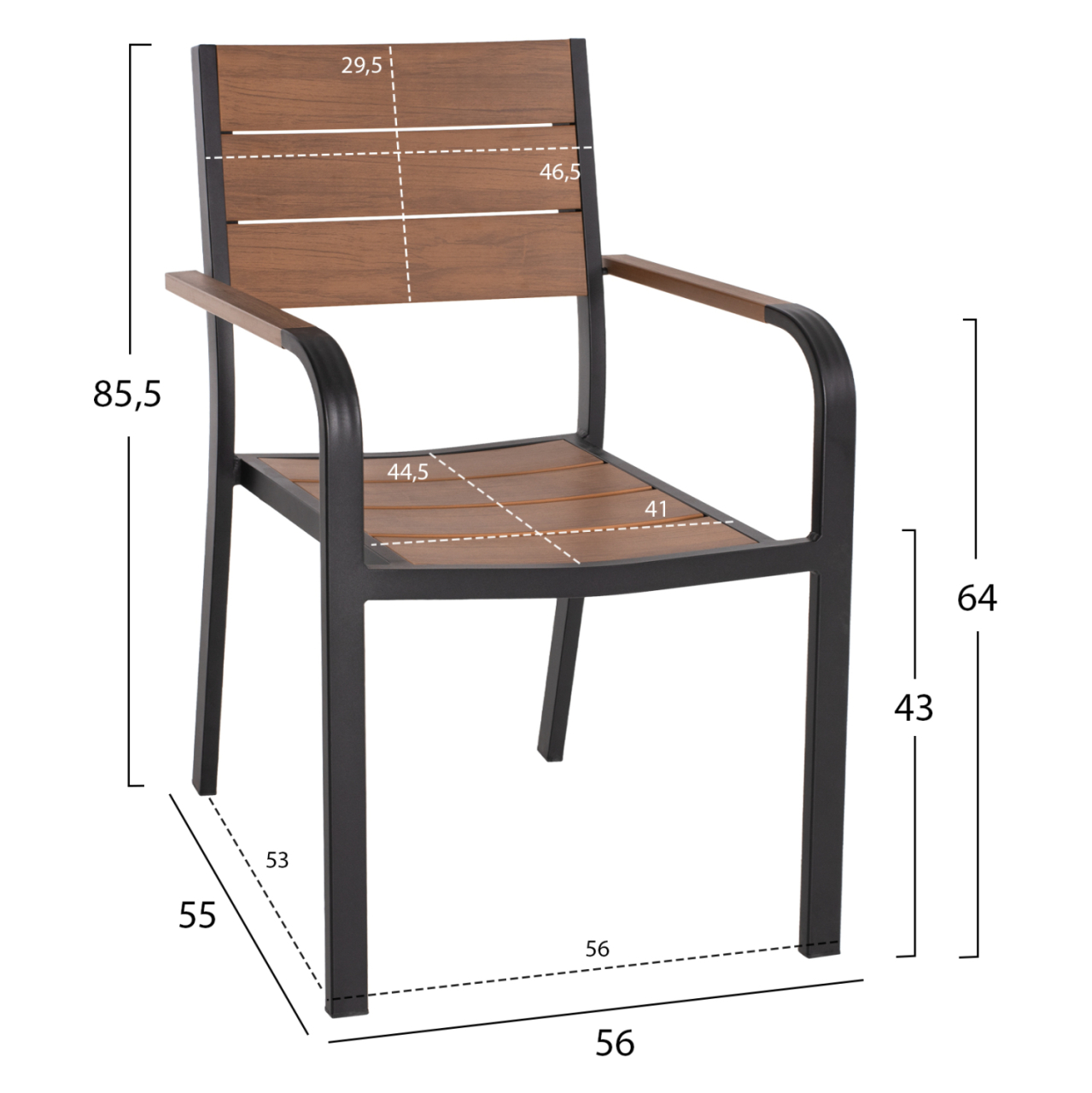 ARMCHAIR ALUMINUM SAGA HM5127.03 BLACK WITH POLYWOOD SEAT AND BACKREST 56x55x85,5Hcm. [2]