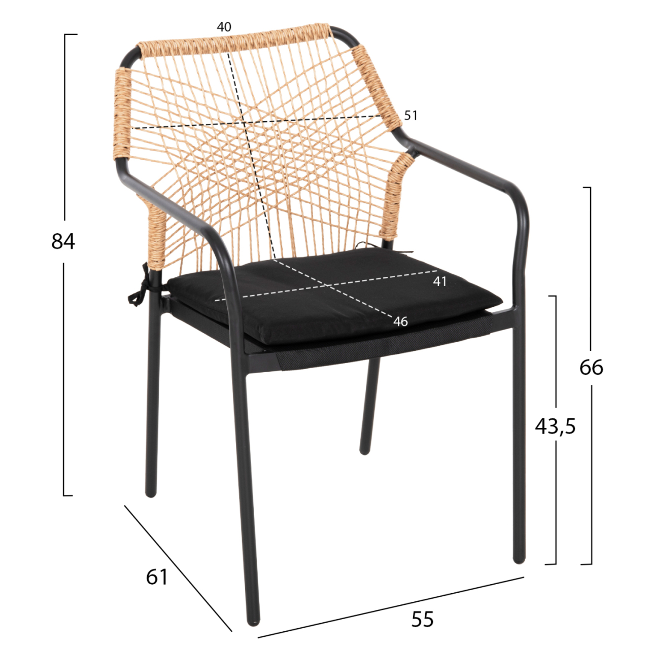 ARMCHAIR ALUMINUM TROTTER HM5865.11 DARK GREY FRAME AND BEIGE WICKER-BLACK CUSHION [2]