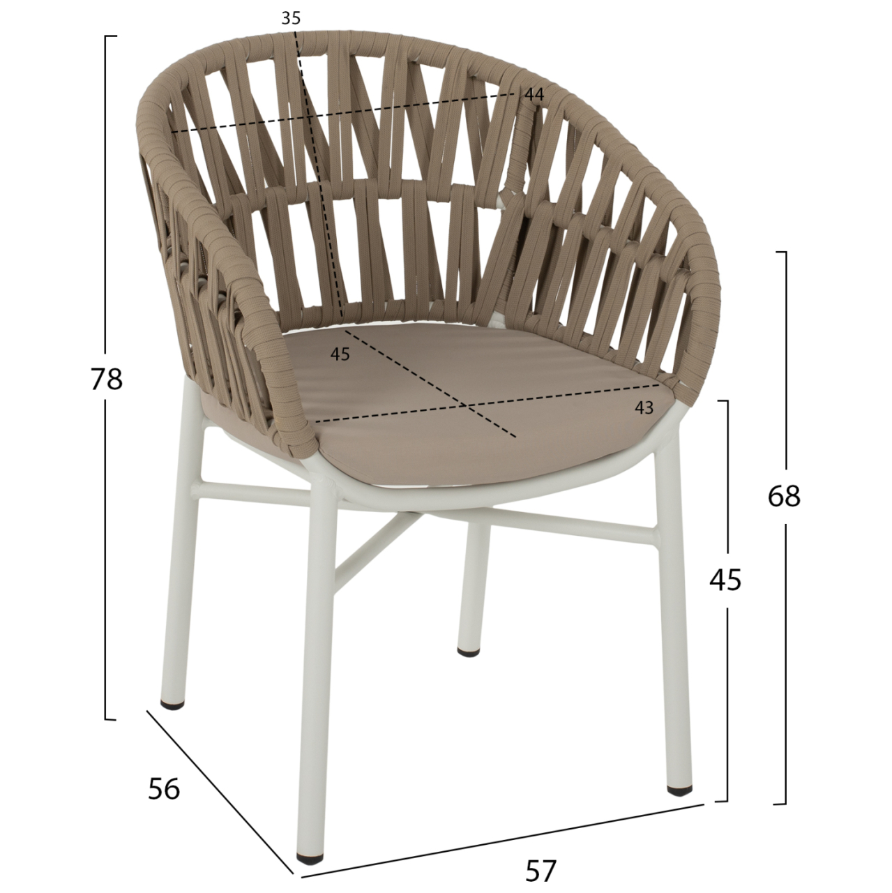 ARMCHAIR ALUMINUM WHITE WITH BEIGE ROPE 57x56x78Η cm.HM5857.02 [2]