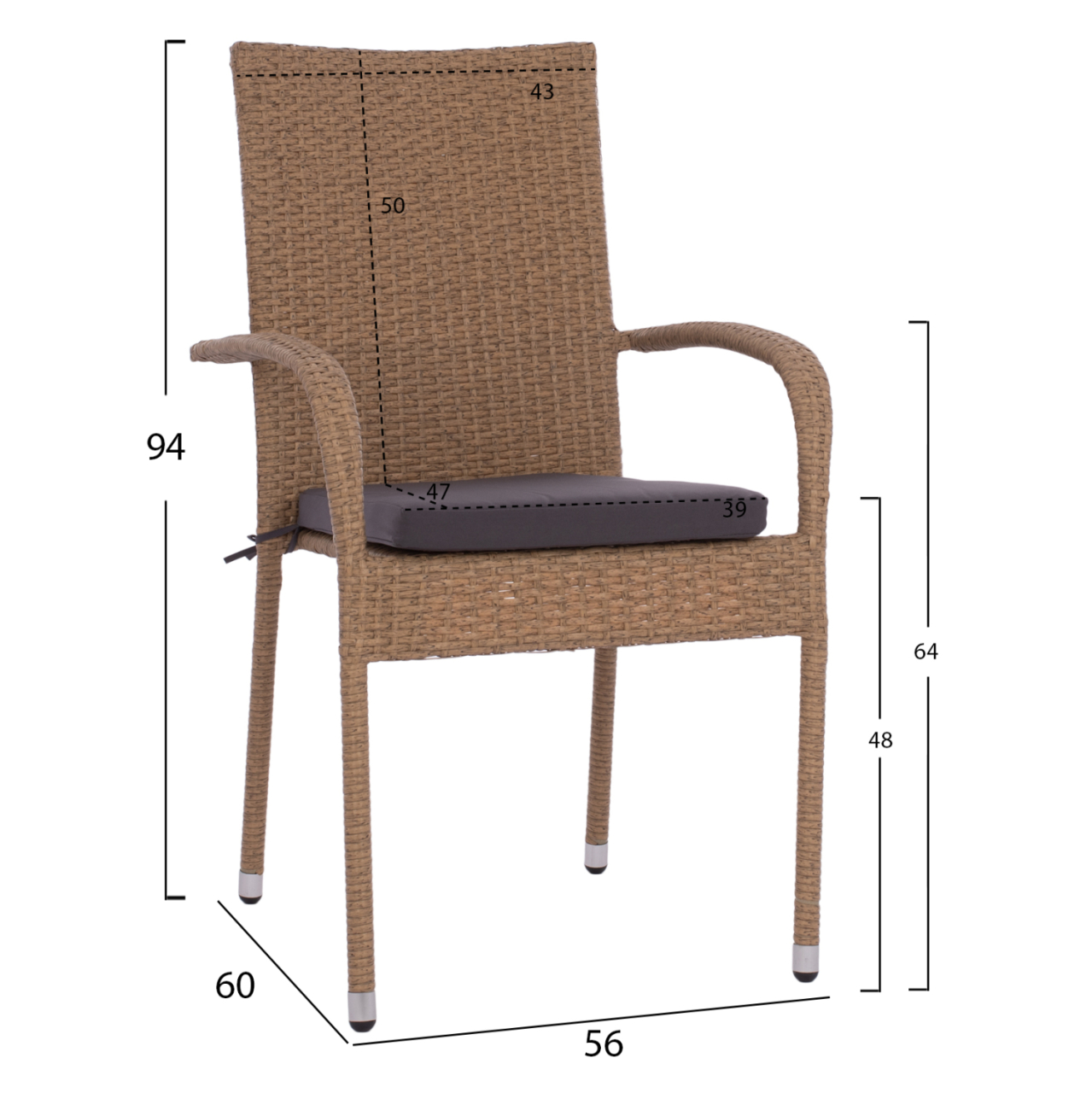 ARMCHAIR "ANISHA" METAL WITH BROWN-MOCHA WICKER AND SEAT CUSHION HM5685.02 56x60x94H CM. [2]