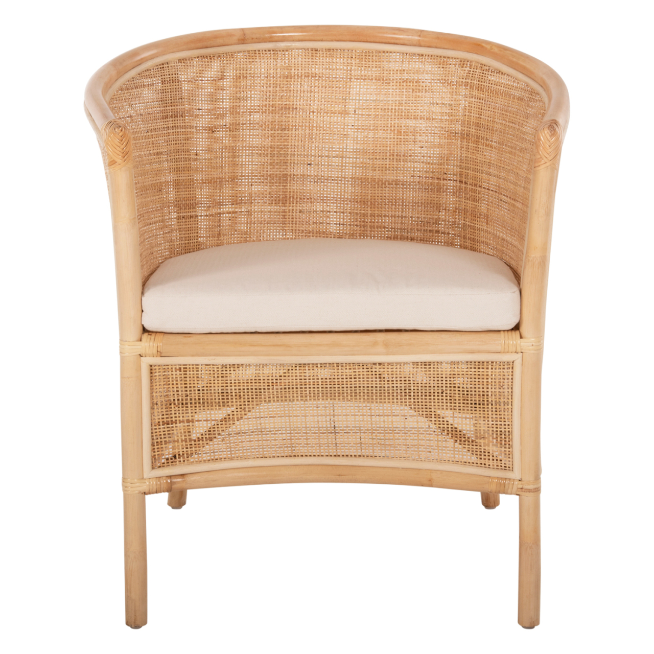 ARMCHAIR APRON HM9818 PERFORATED RATTAN IN NATURAL-WHITE CUSHION--B'RATED 75x70x85Hcm. [3]