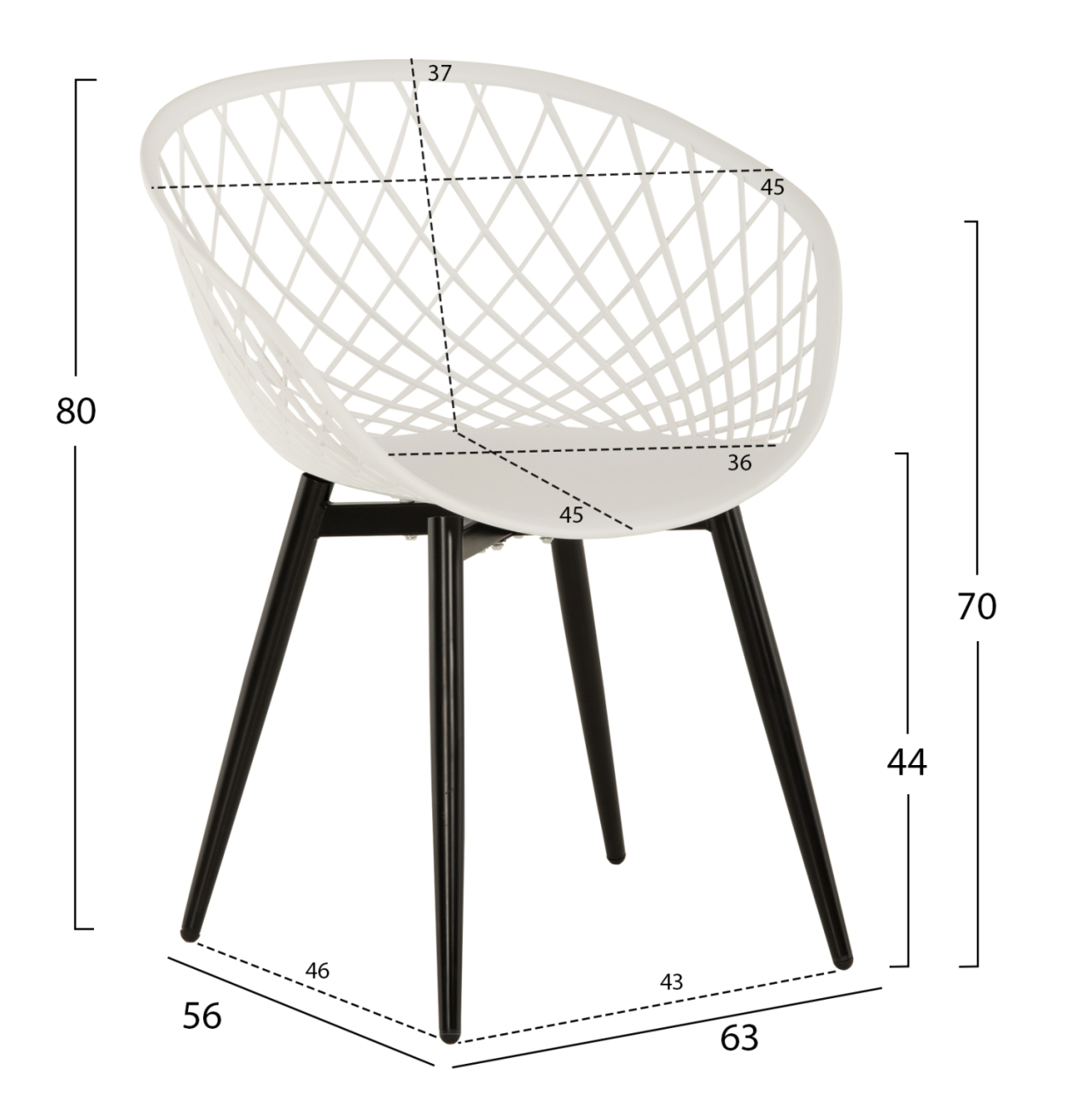 ARMCHAIR ARIADNE HM8001.21 WHITE POLYPROPYLENE-BLACK METAL LEGS 63x56x80Hcm. [2]