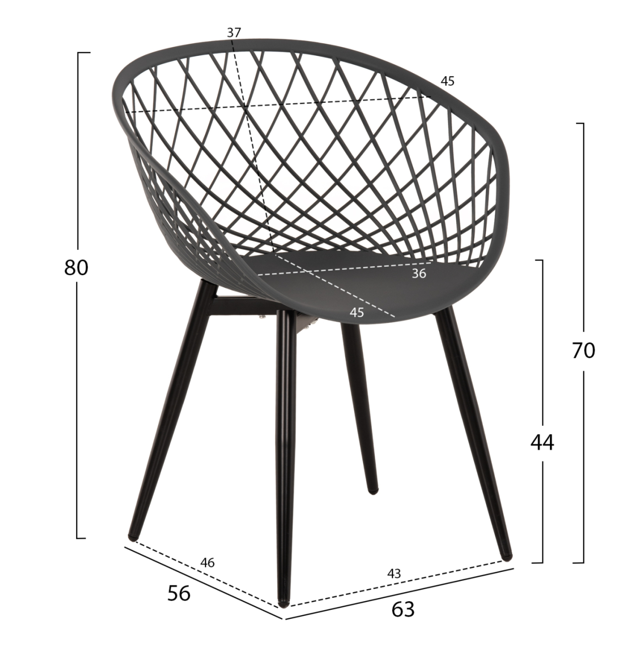 ARMCHAIR ARIADNE HM8001.30 GREY POLYPROPYLENE-BLACK METAL LEGS 63x56x80Hcm. [2]