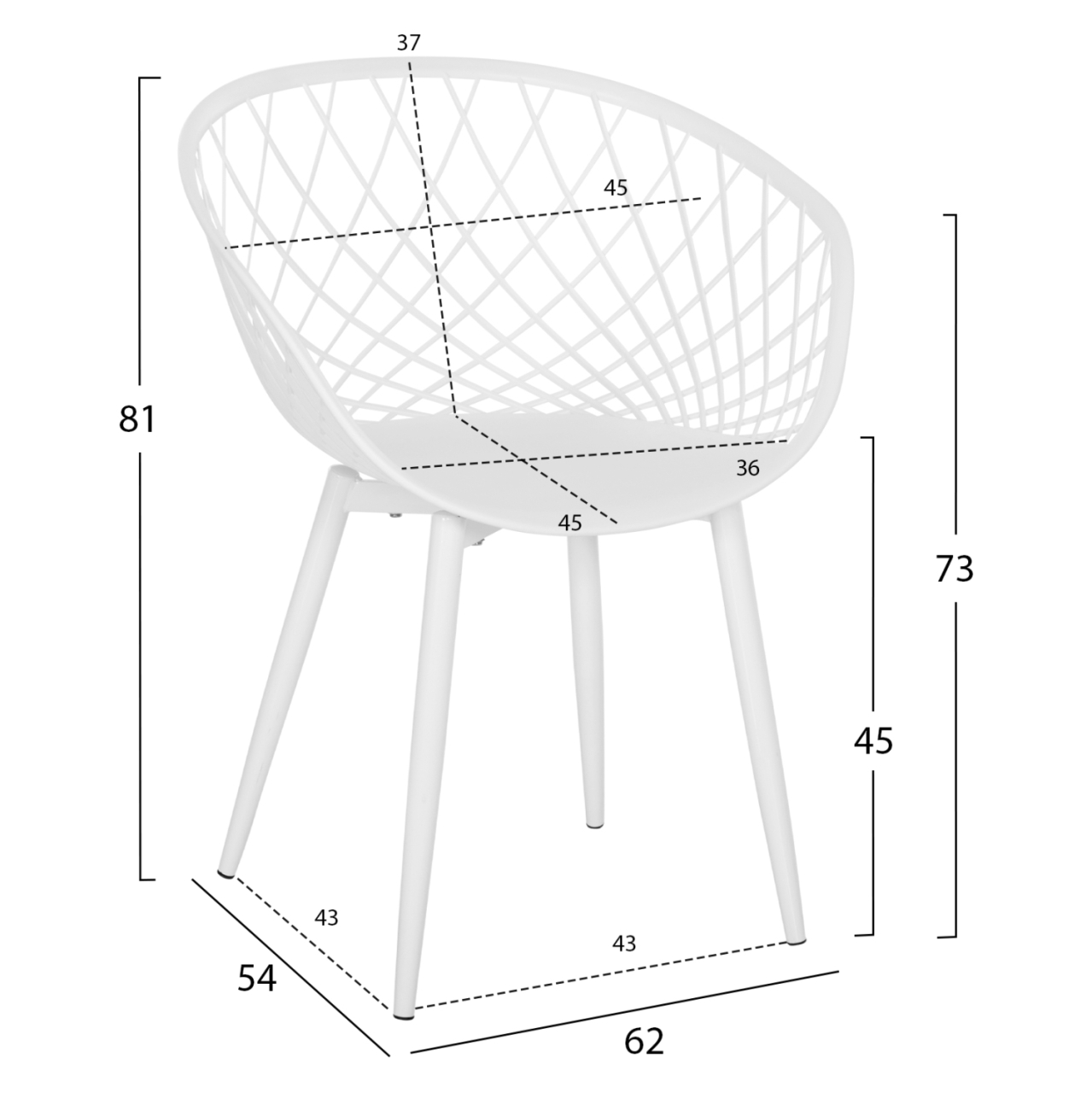 ARMCHAIR ARIADNE HM8001.31 WHITE POLYPROPYLENE-WHITE METAL LEGS 62x54x81Hcm. [2]