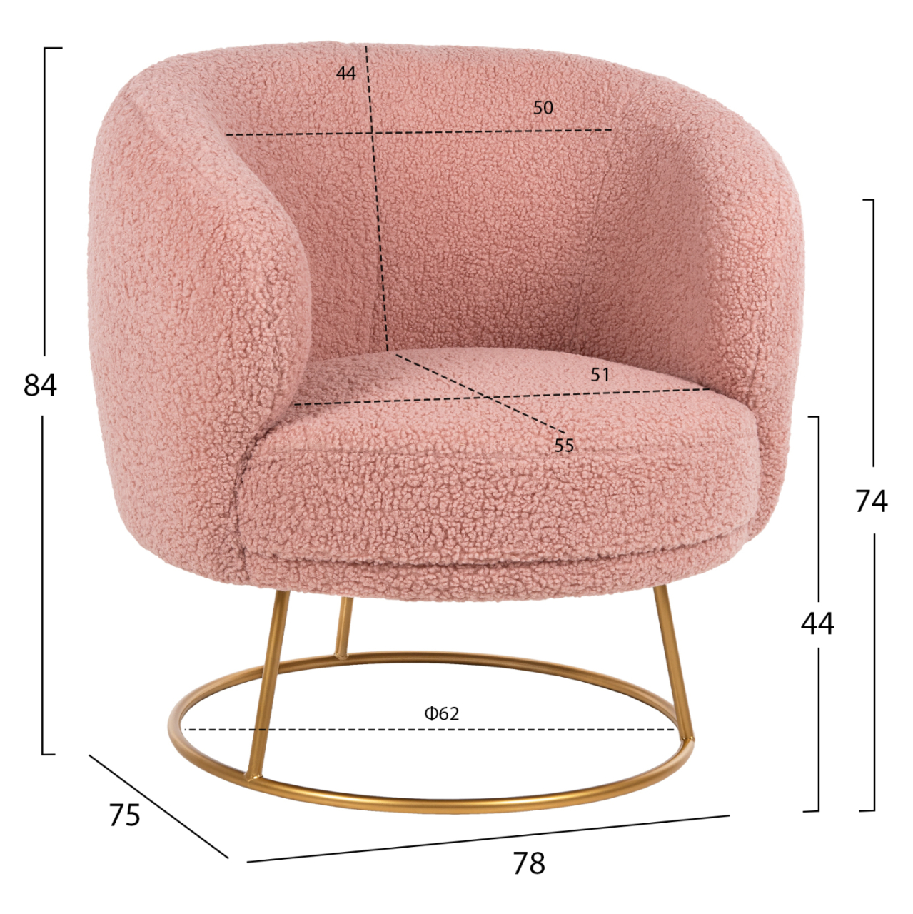 ARMCHAIR ARIEN HM8403.22 BOUCLE FABRIC IN DUSTY PINK-GOLD METAL BASE 78x75x84Hcm. [2]